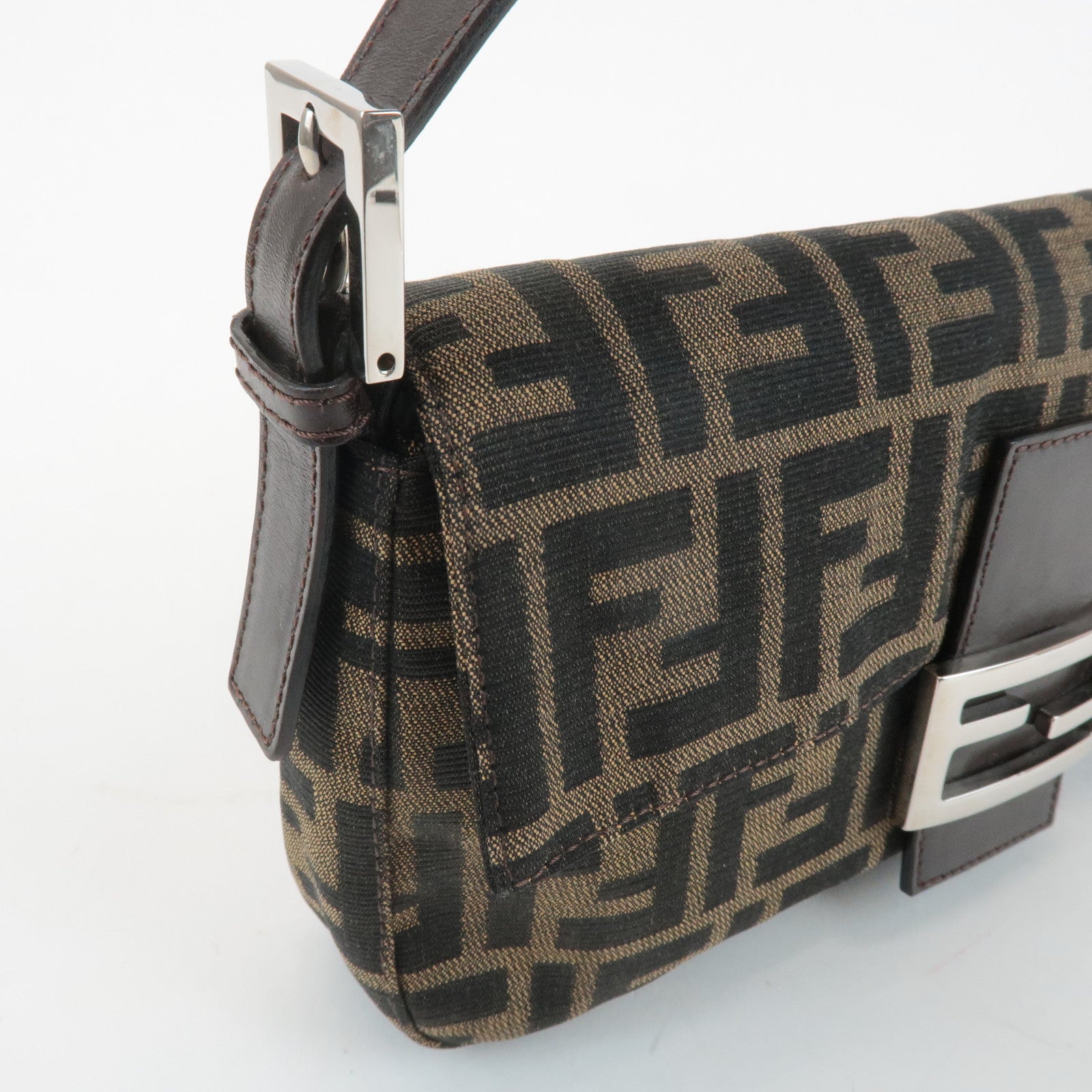 FENDI Zucca Mamma Baguette Canvas Shoulder Bag 26424 Brown Black Used