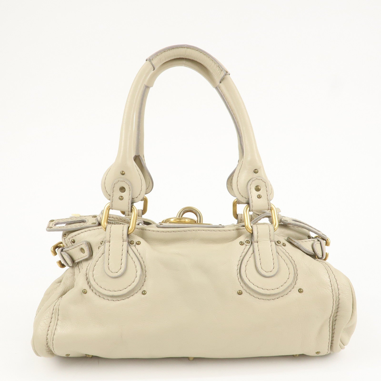 Chloe Paddington Leather Medium Hand Bag Shoulder Bag Beige Used