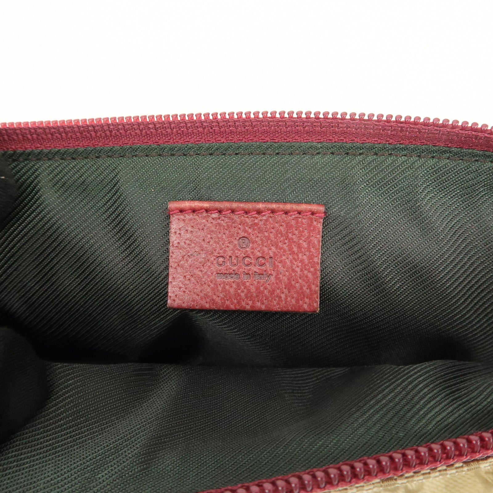 GUCCI Boat Bag GG Canvas Leather Hand Bag Pouch Beige Red 07198