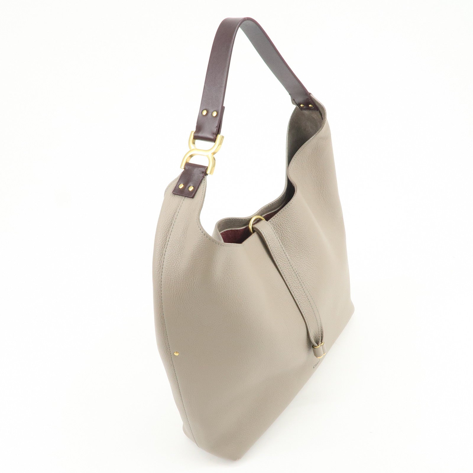 Chloe Marcie Grain Calf Leather Hobo Bag Shoulder Bag Motty Grey