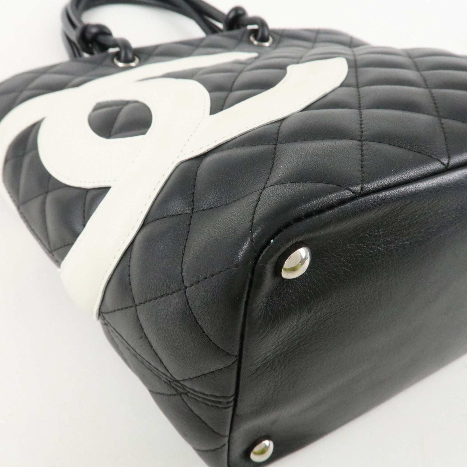 CHANEL Cambon Line COCO Mark Lamb Skin Small Tote Bag Black A25166 Used