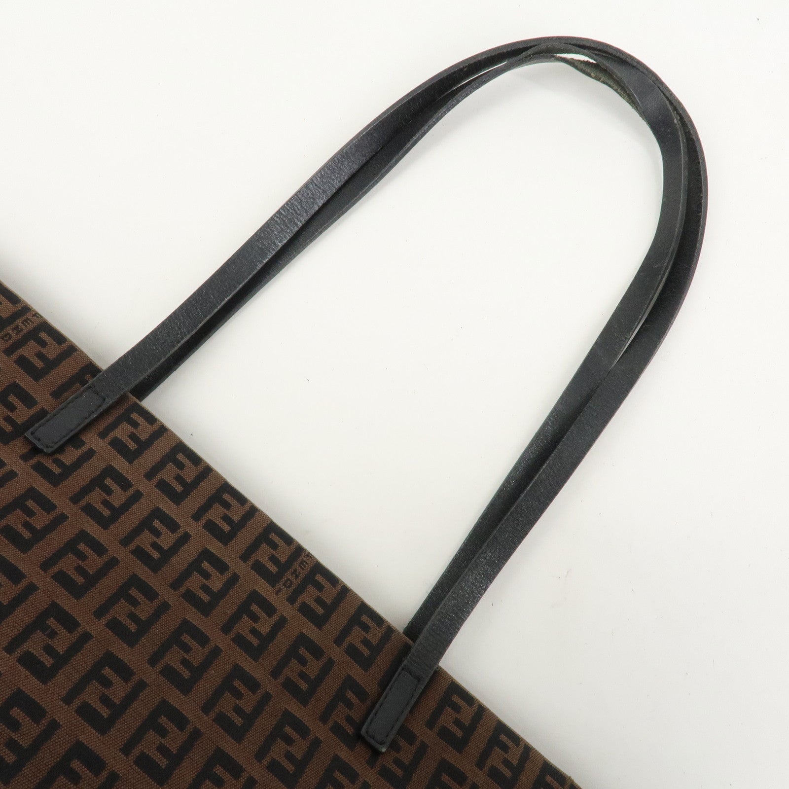 FENDI Zucchino Canvas Leather Tote Bag Shoulder Bag Brown 8BH025