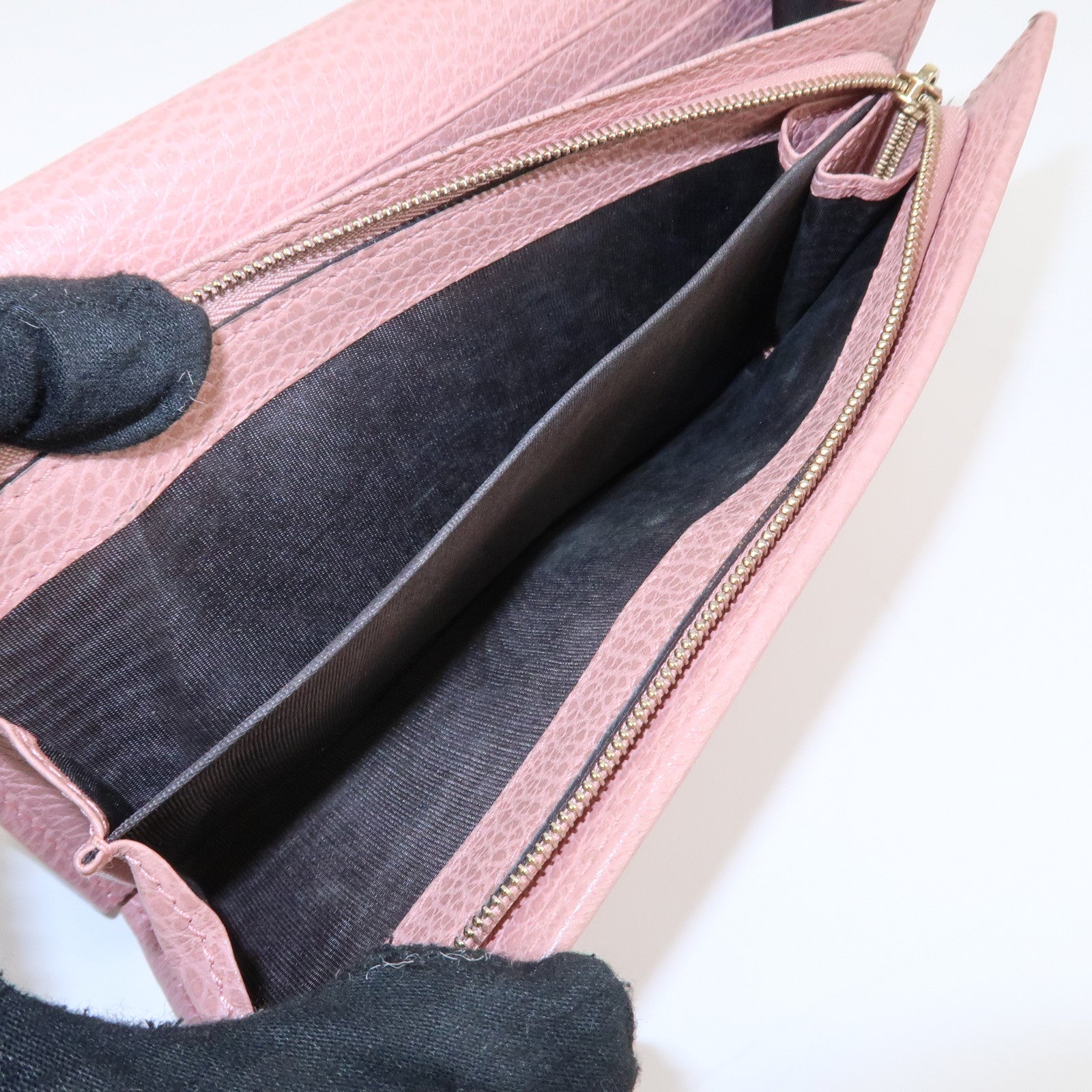 GUCCI Set of 3 Leather Long Wallet Round Zippy Wallet Bi-fold Wallet Dark Brown Pink Used