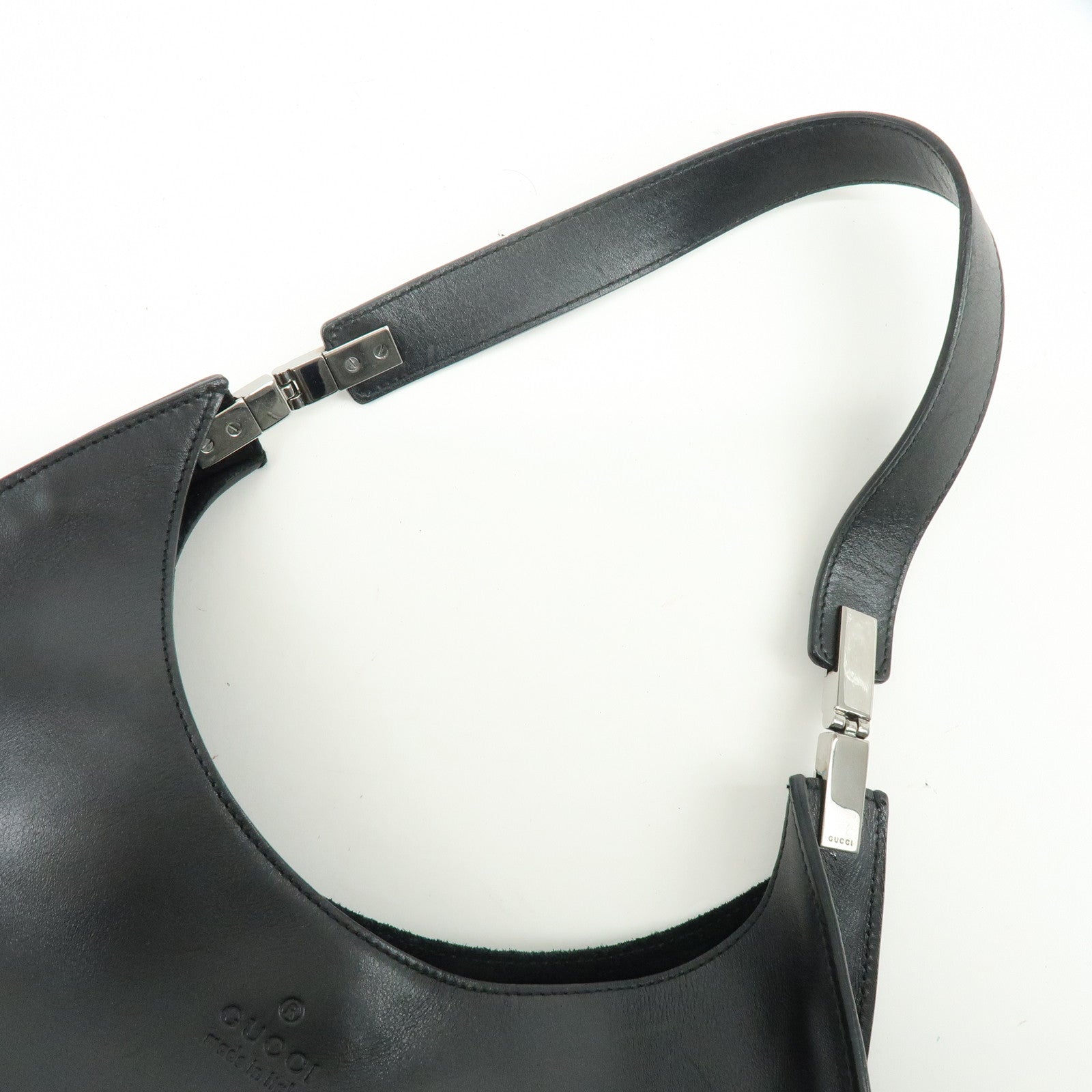 GUCCI Logo Leather Shoulder Bag Hand Bag Black 001・3767