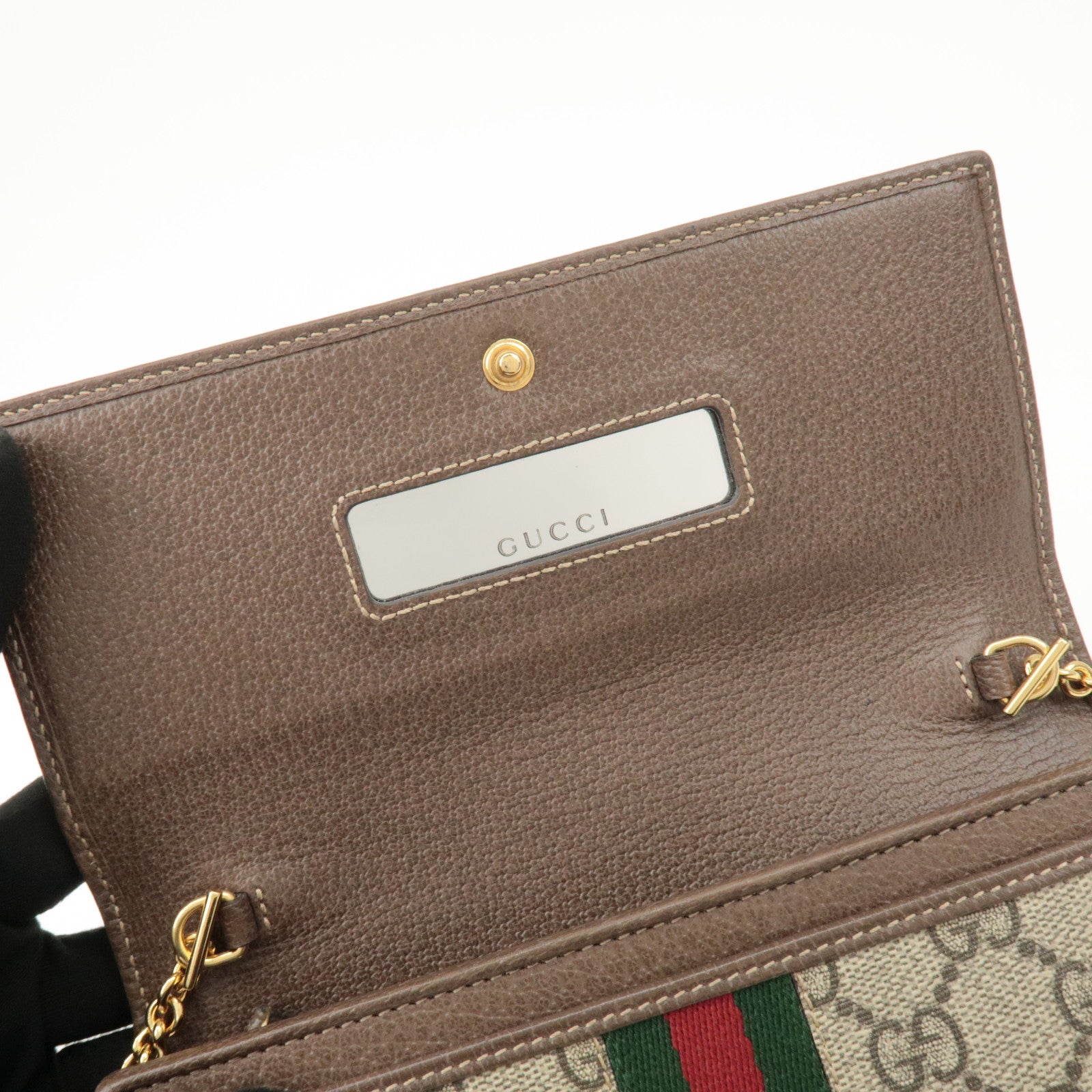 GUCCI Ophidia GG Supreme Leather Chain Wallet Beige Brown 546592 Used