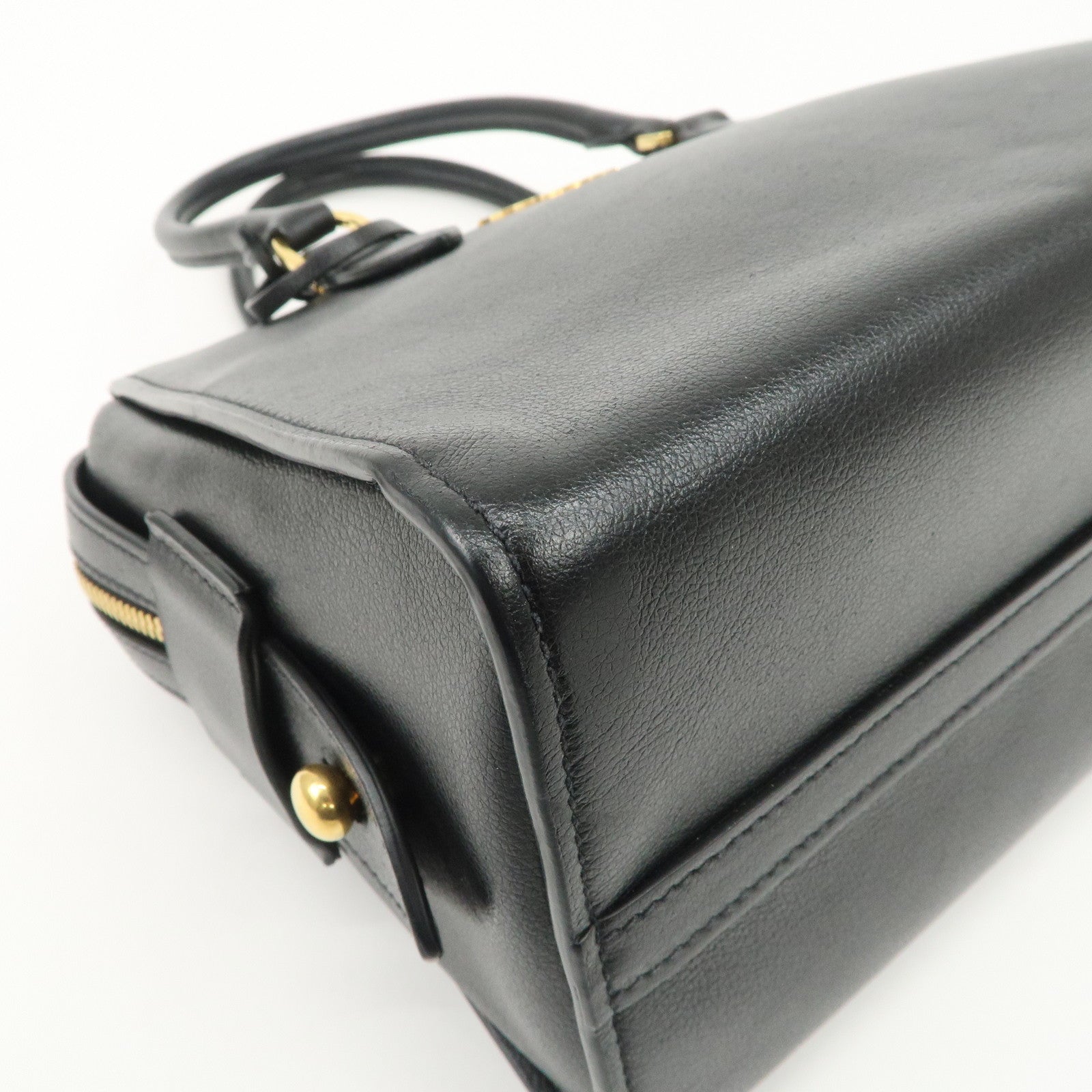 PRADA Leather 2Way Bag Hand Bag Black Gold Hardware Used