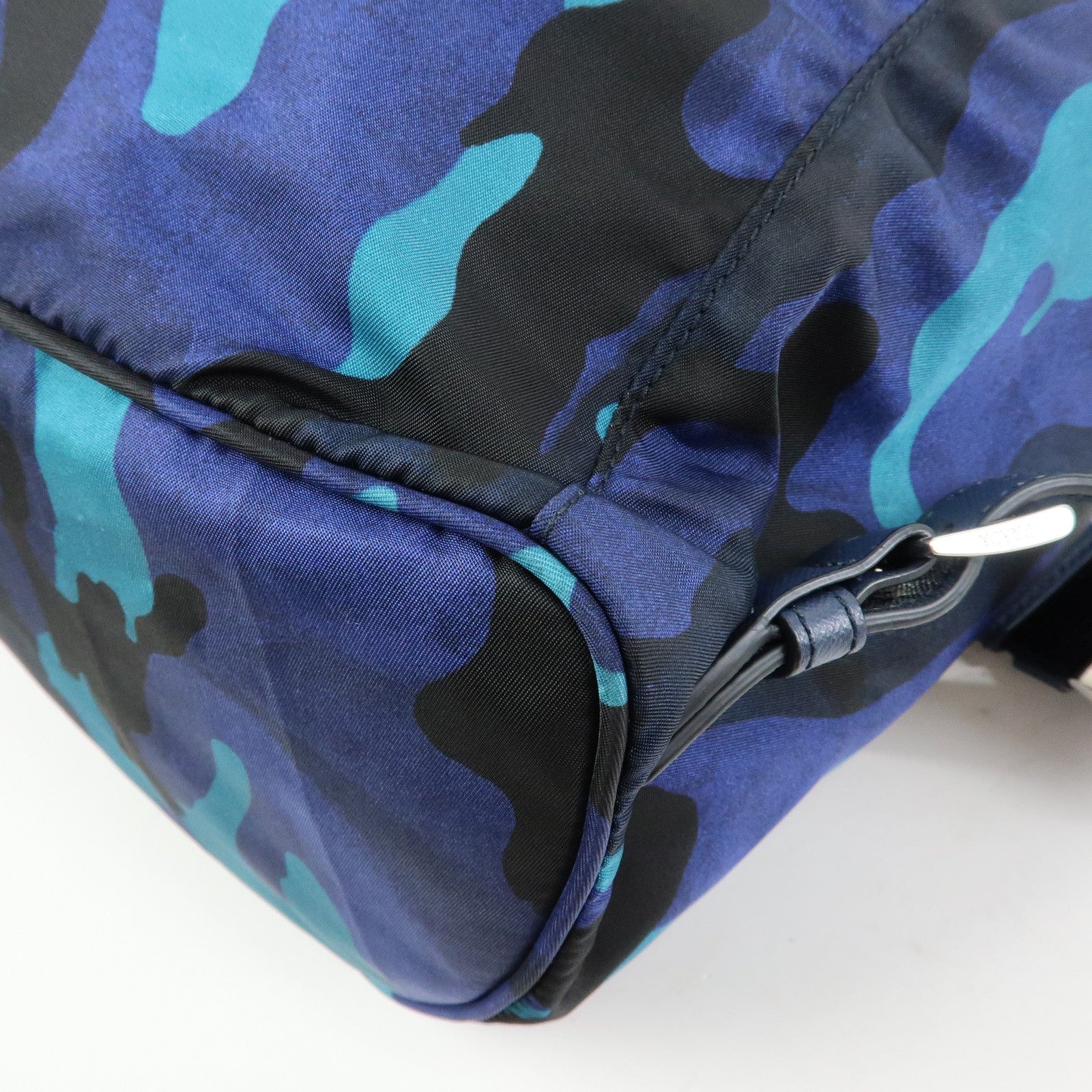 PRADA Triangle Logo Nylon Leather Backpack Camouflage Motif Blue