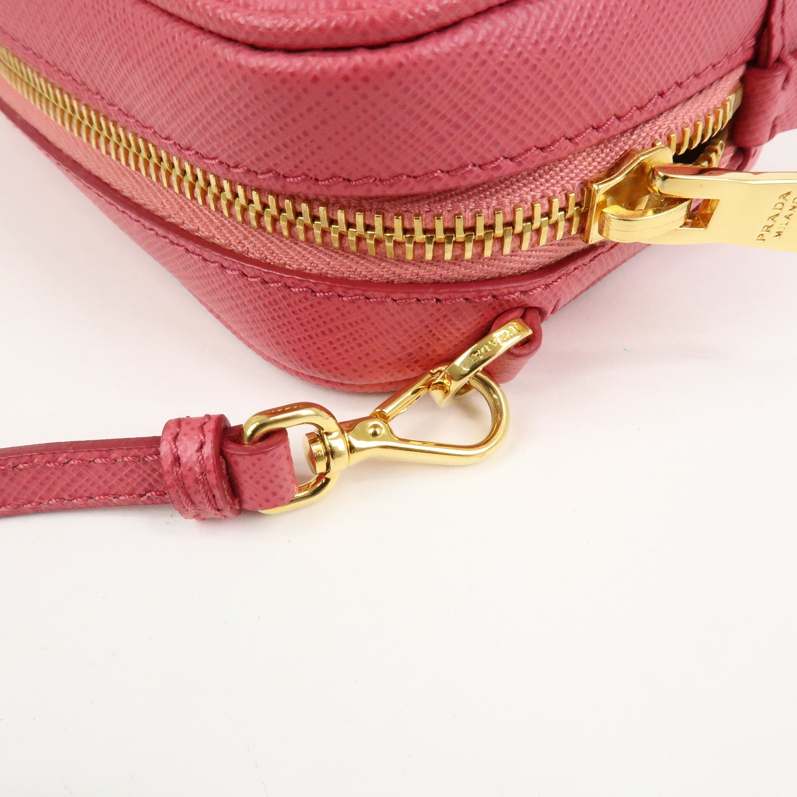 PRADA Saffiano Leather Ribbon Mini Camera Shoulder Bag Pink 1N1674