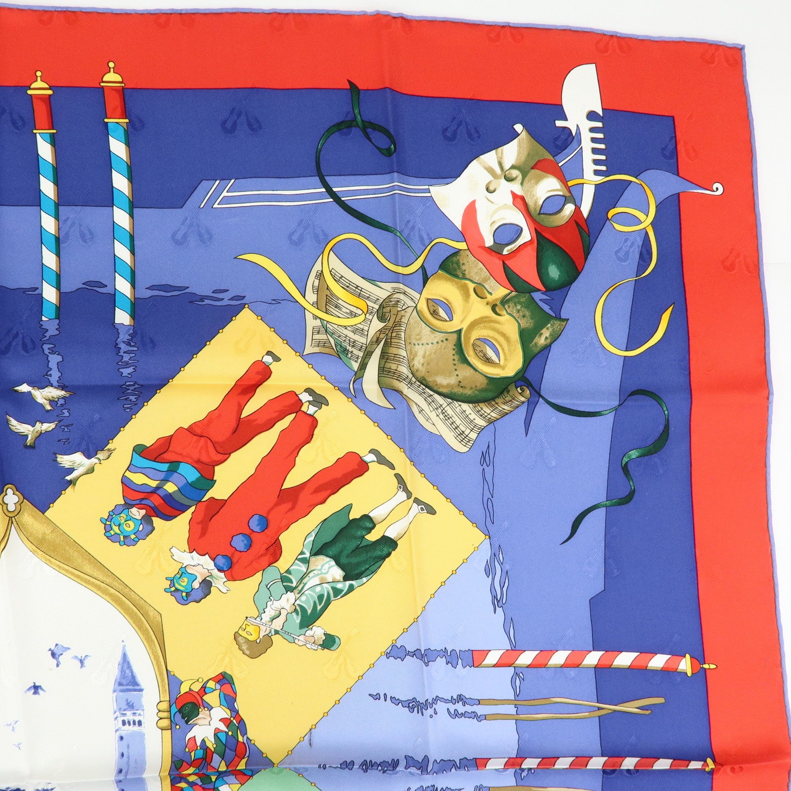 HERMES Carre 90 Silk 100% Scarf LE CARNAVAL DE VENISE Blue Red