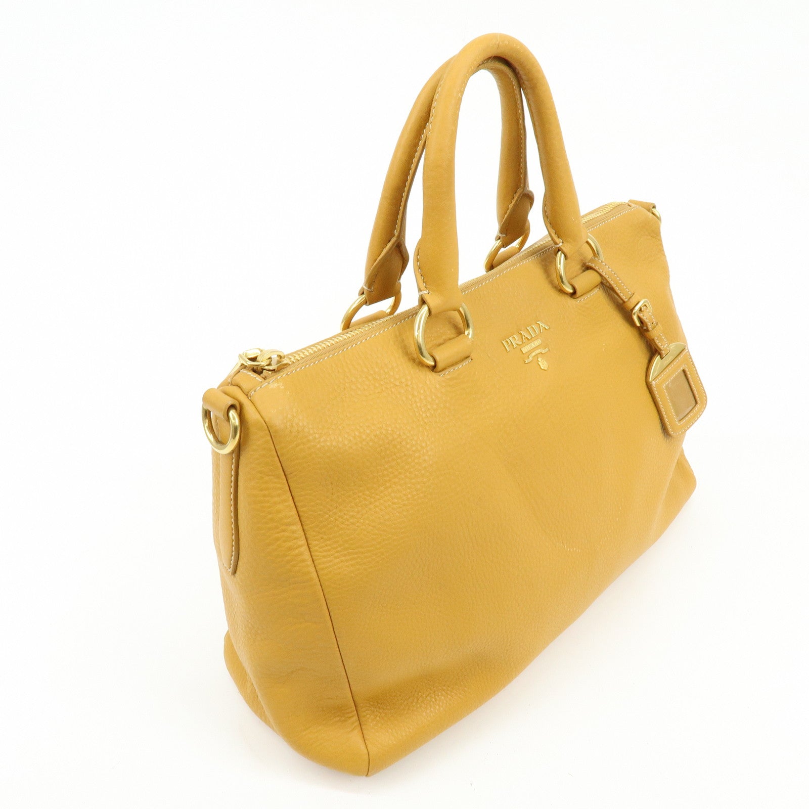 PRADA Triangle Logo Leather 2Way Bag Hand Bag Shoulder Bag BL0778