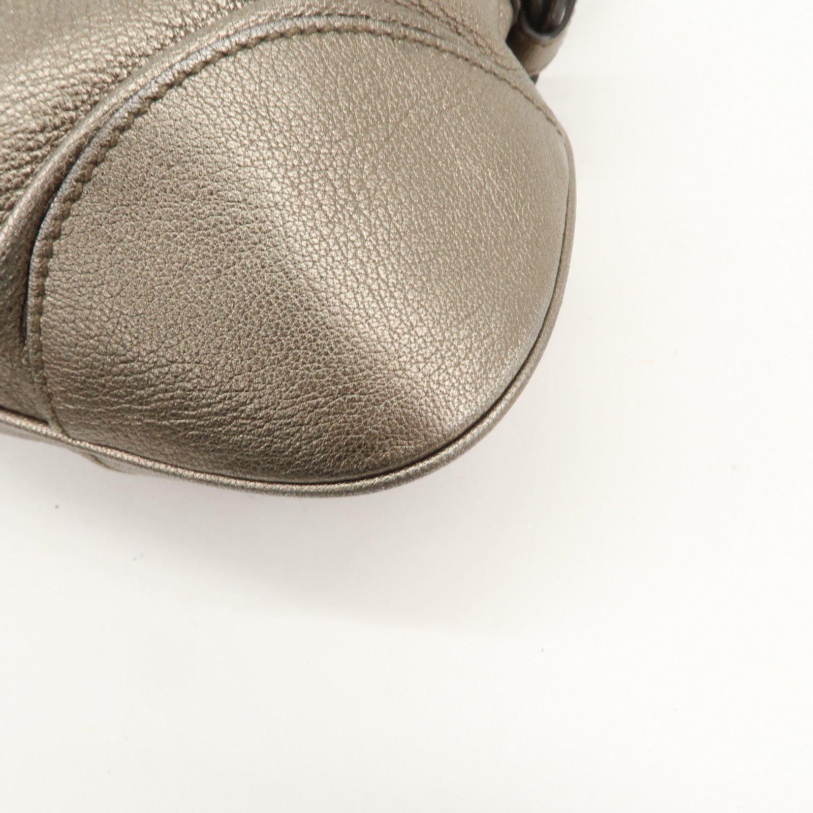 Ferragamo Gancini Leather Hand Bag Shoulder Bag Silver Gray