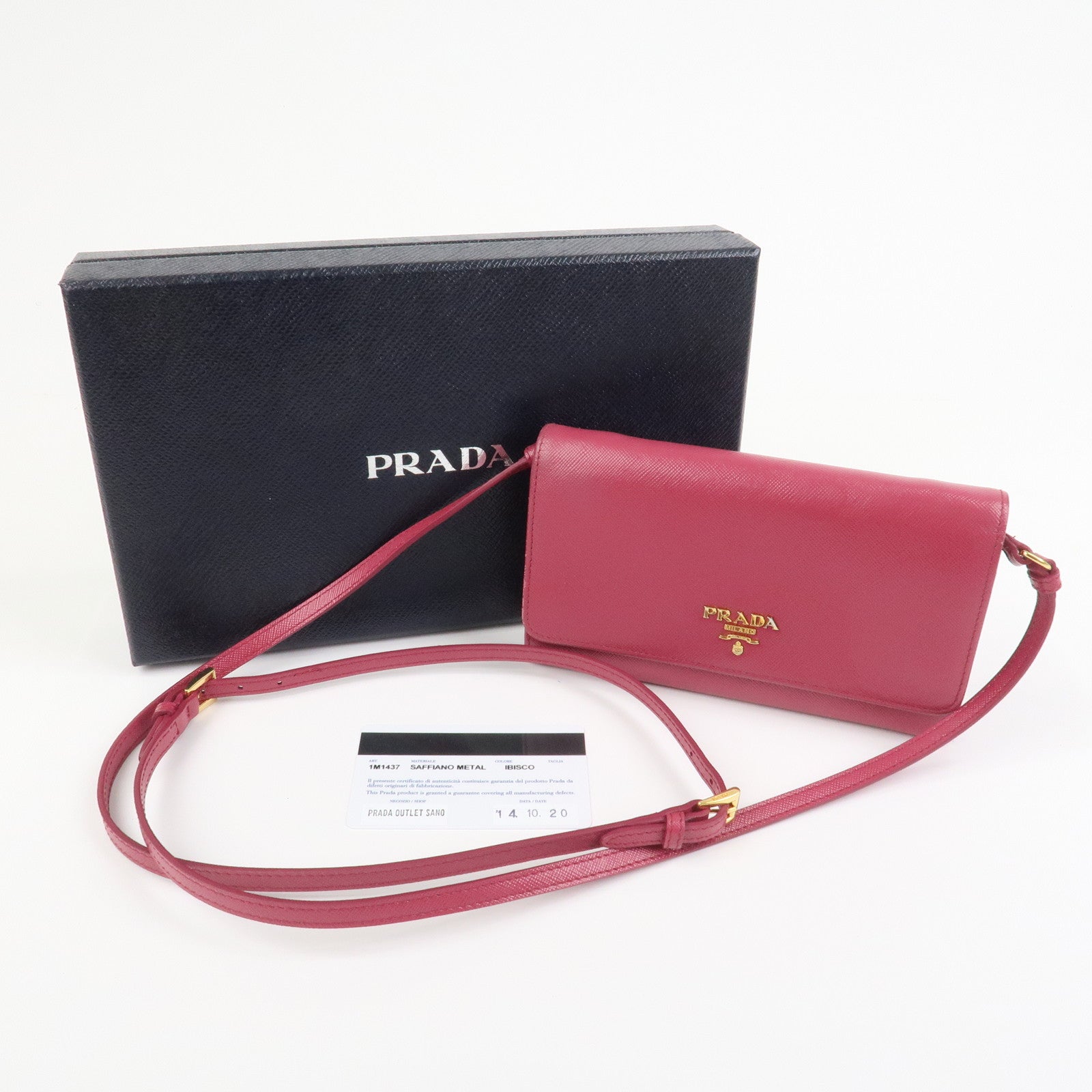 PRADA Logo Saffiano Leather Shoulder Long Wallet Pink 1M1437