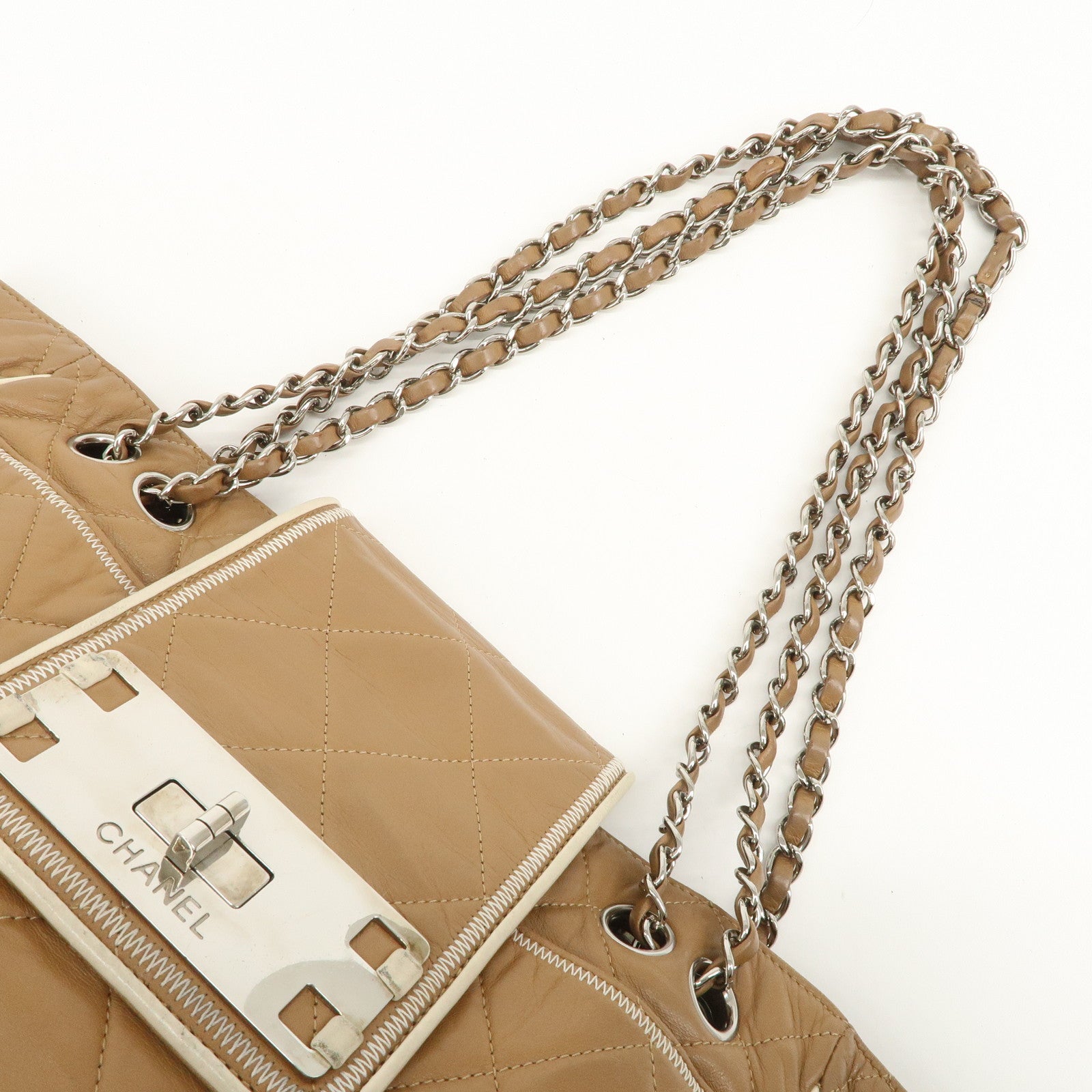 CHANEL East West Chain Shoulder Bag Hand Bag Tote Bag Brown