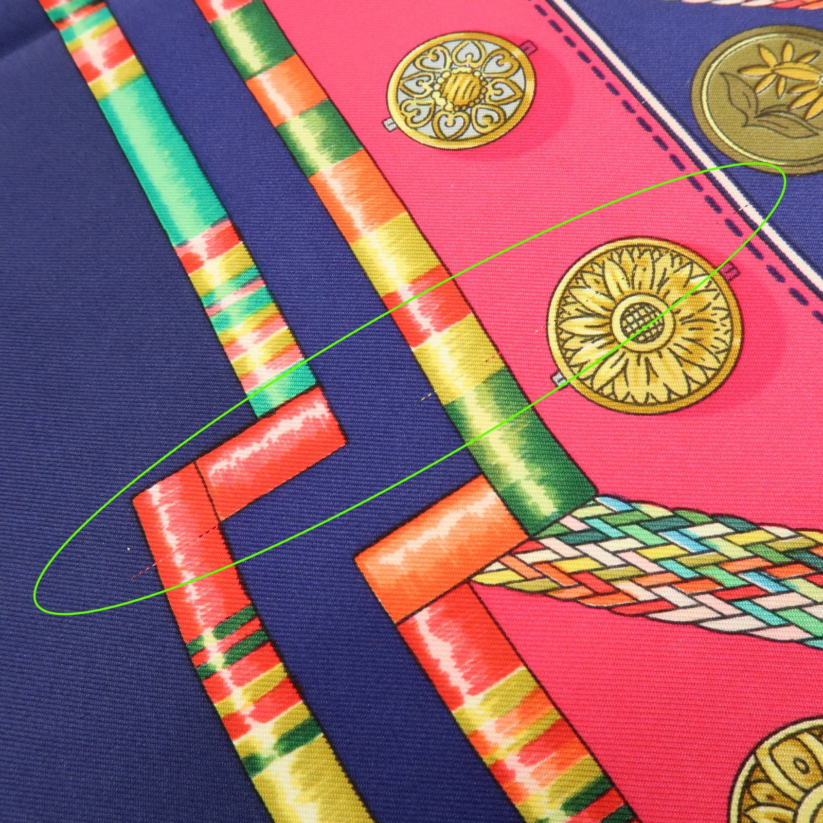 HERMES Carre 90 Silk 100% Petite Main Scarf Navy Pink Multicolor