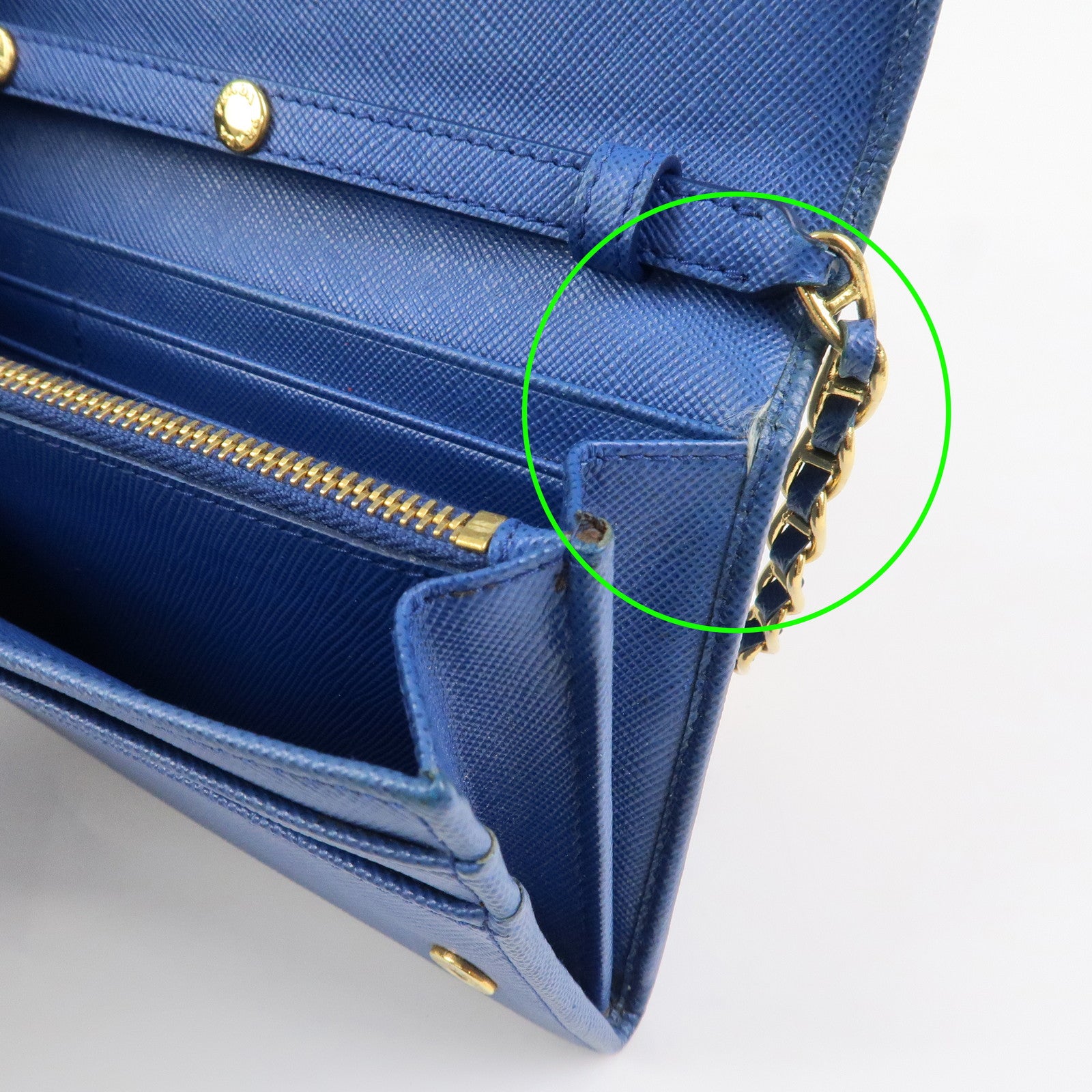 PRADA Logo Saffiano Leather Chain Shoulder Wallet WOC Blue 1M1290