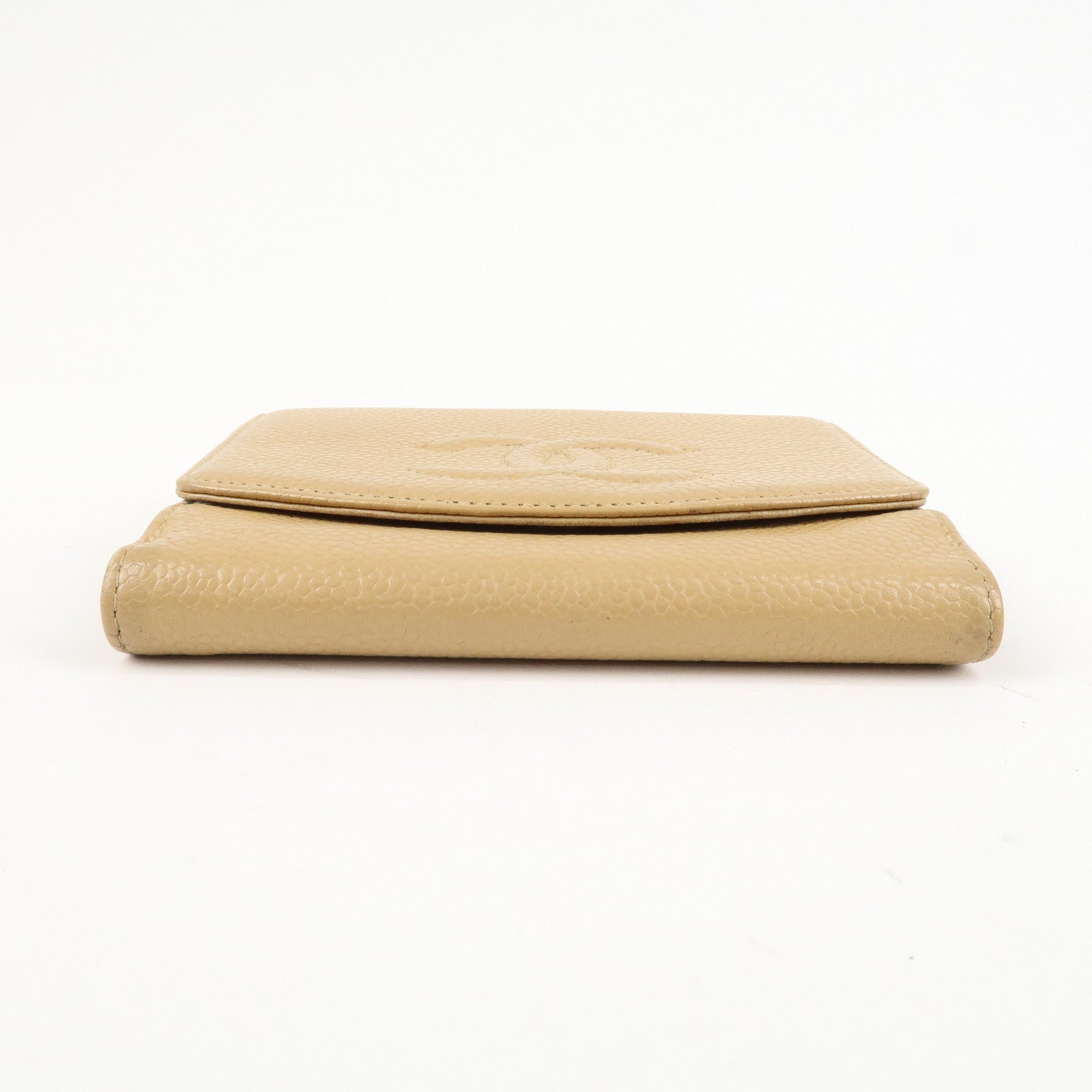 CHANEL COCO Mark Caviarskin W Hook Bi-fold Wallet Beige Used