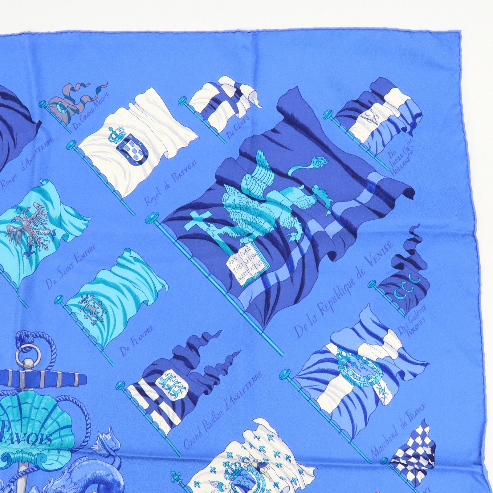 HERMES Carre 90 Silk 100% PAVOIS Scarf Blue