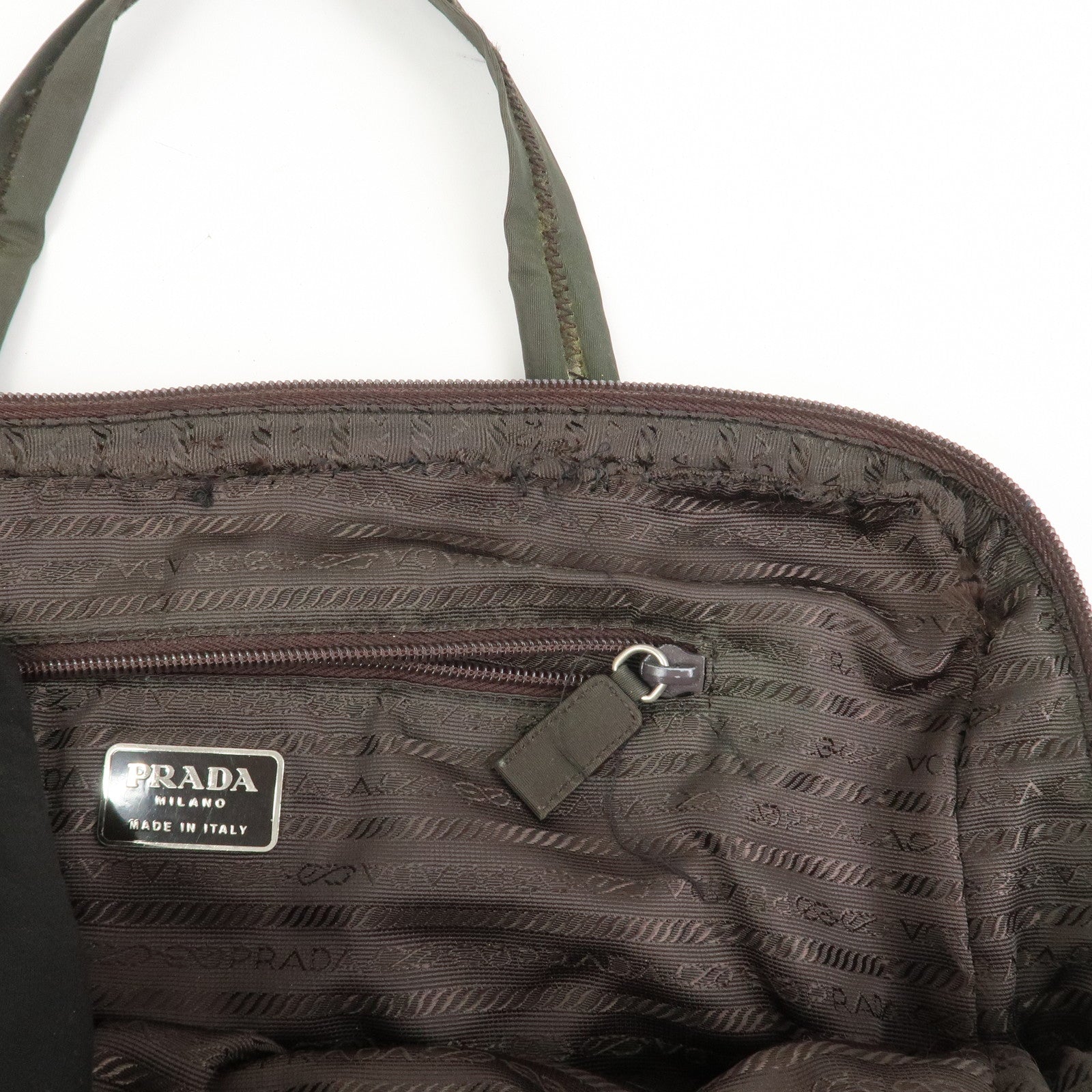 PRADA Triangle Logo Nylon Brief Case Tote Bag Khaki B8493