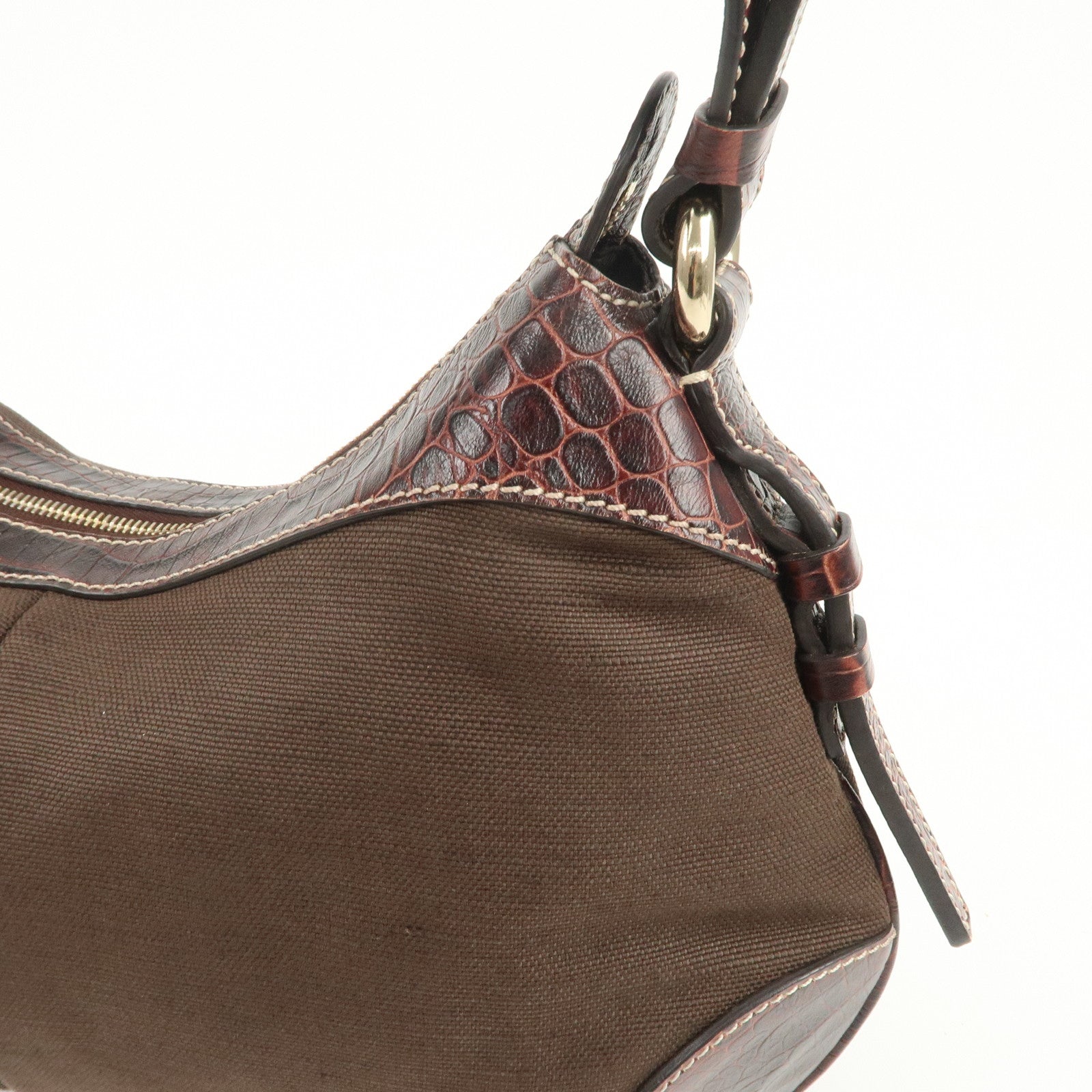 CELINE Canvas Leather Shoulder Bag Hand Bag Brown