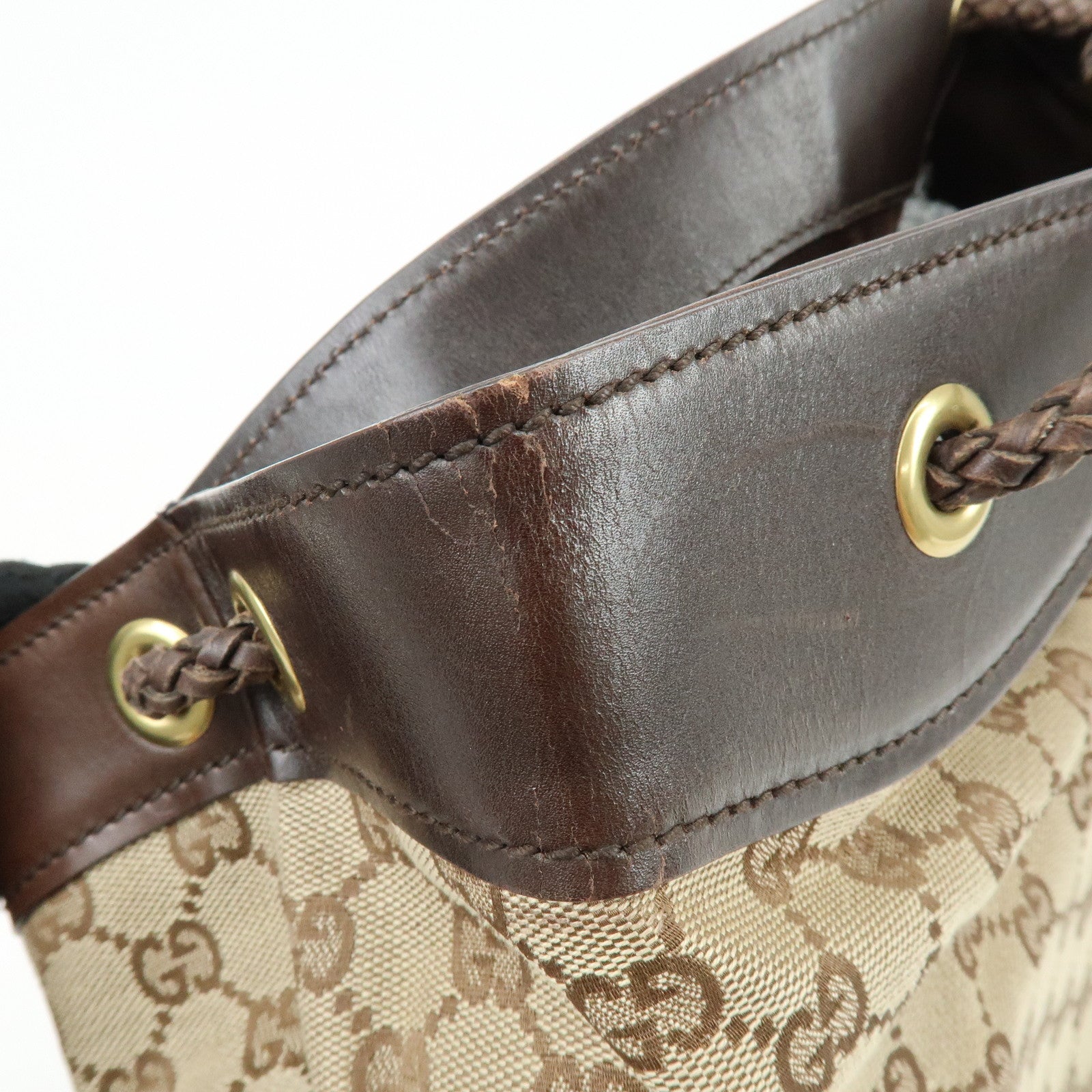 GUCCI GG Canvas Leather Tote Bag Shoulder Bag Brown 109141