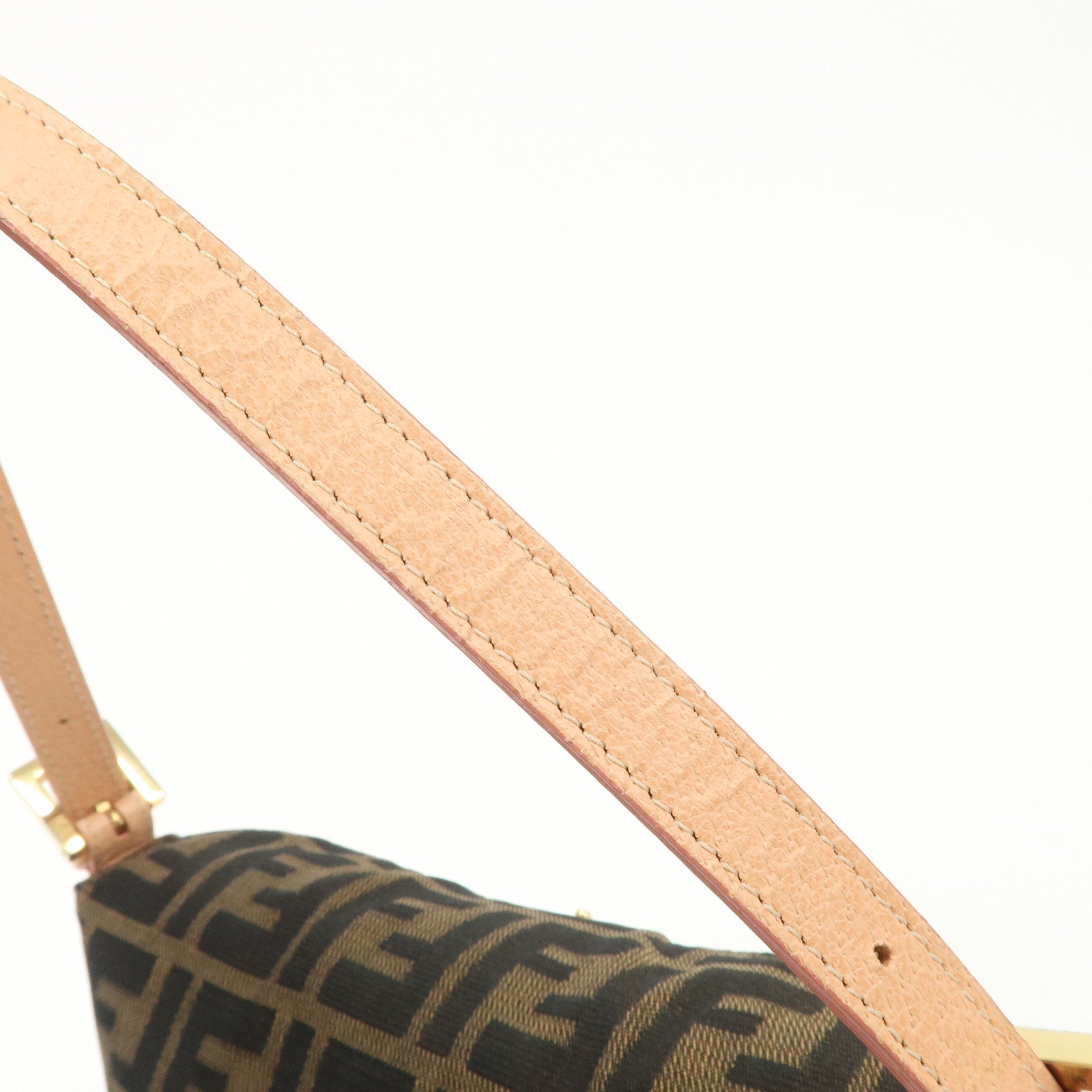 FENDI Zucca Canvas Leather Shoulder Bag Black Pink Flower Motif