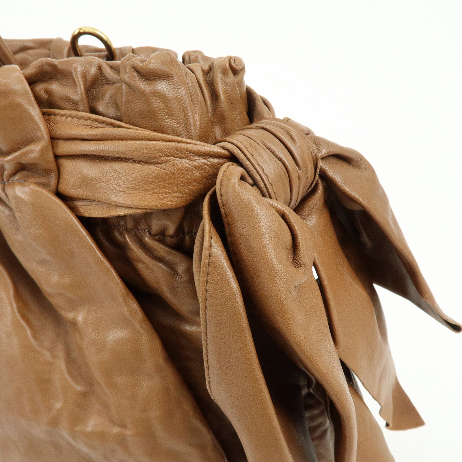 PRADA Leather Ribbon 2Way Bag Hand Bag Shoulder Bag Brown BN1760
