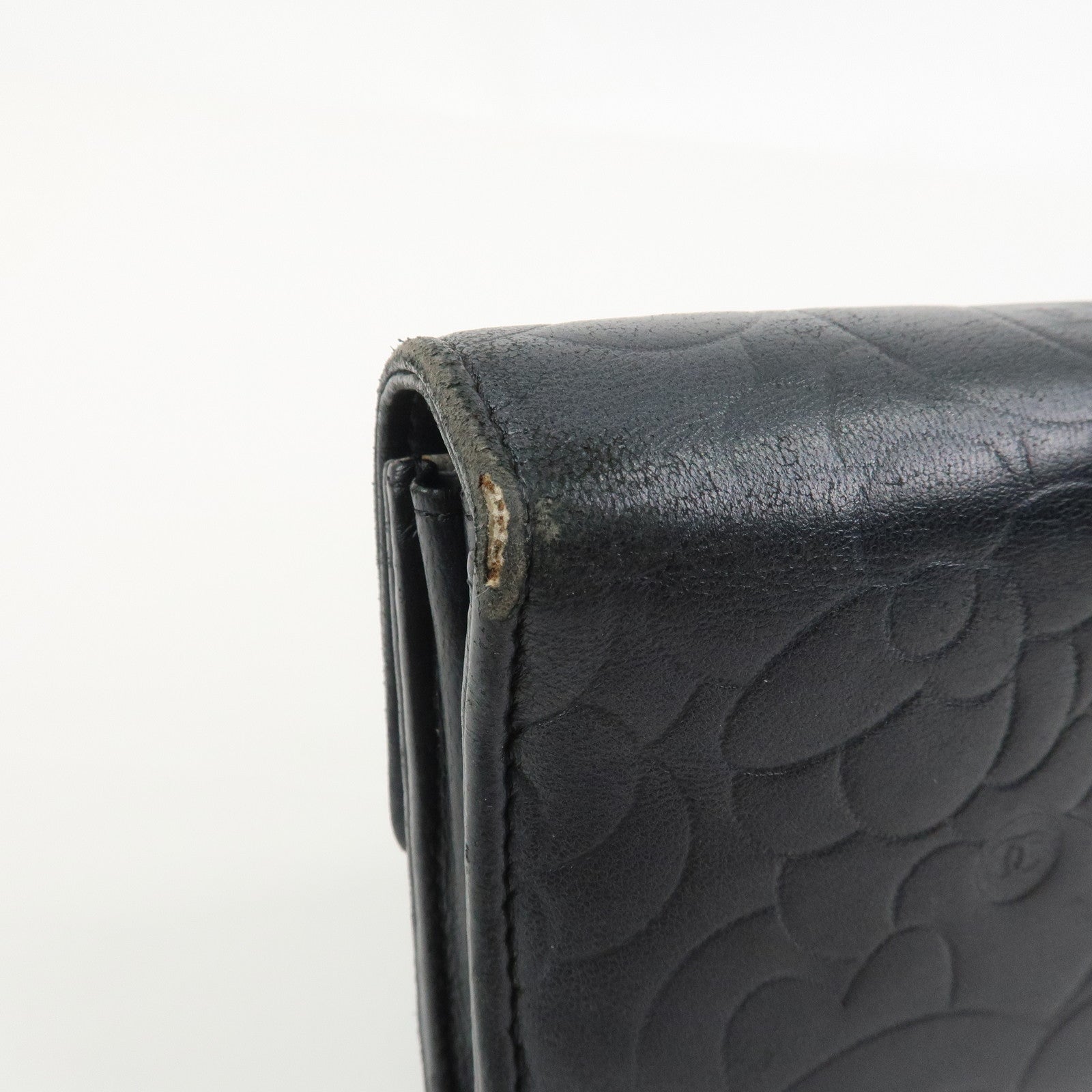 CHANEL Camellia Lambskin Long Wallet Black Silver