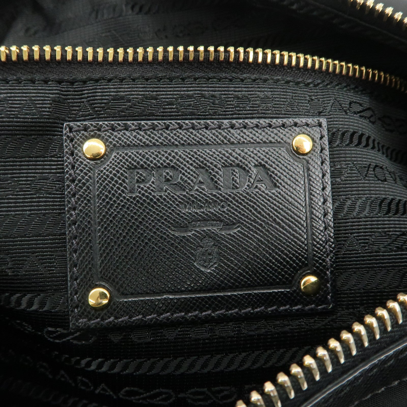 PPRADA Logo Nylon Leather Boston Bag Hand Bag Black Gold HDW Used