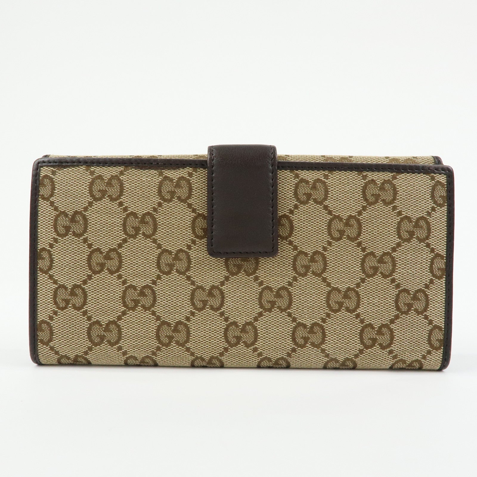 GUCCI GG Canvas Leather Long Wallet Beige Brown 257012