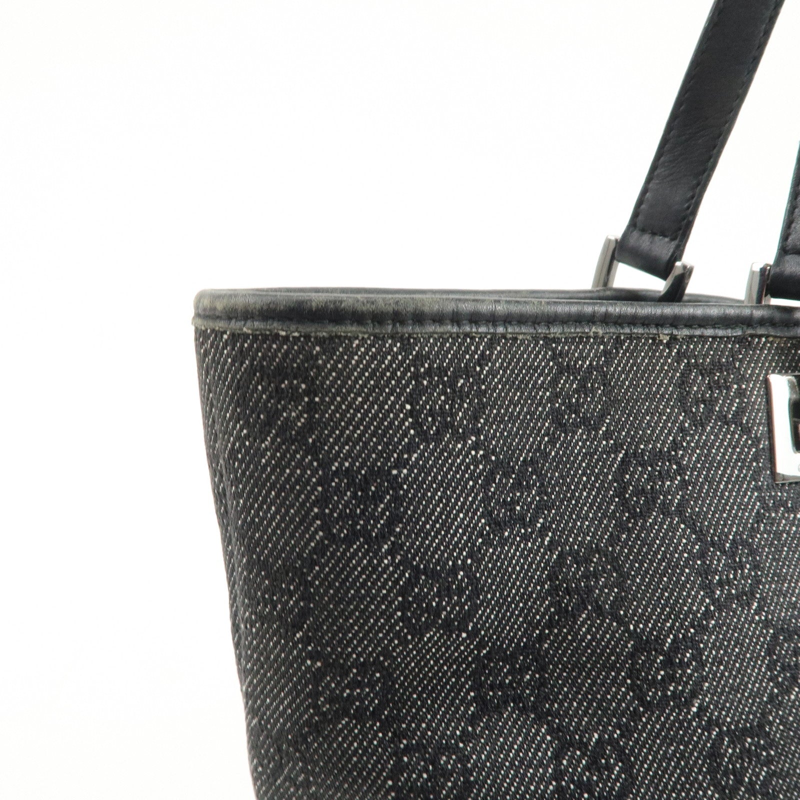 GUCCI GG Monogram Denim Leather Tote Bag Shoulder Bag Black 31243