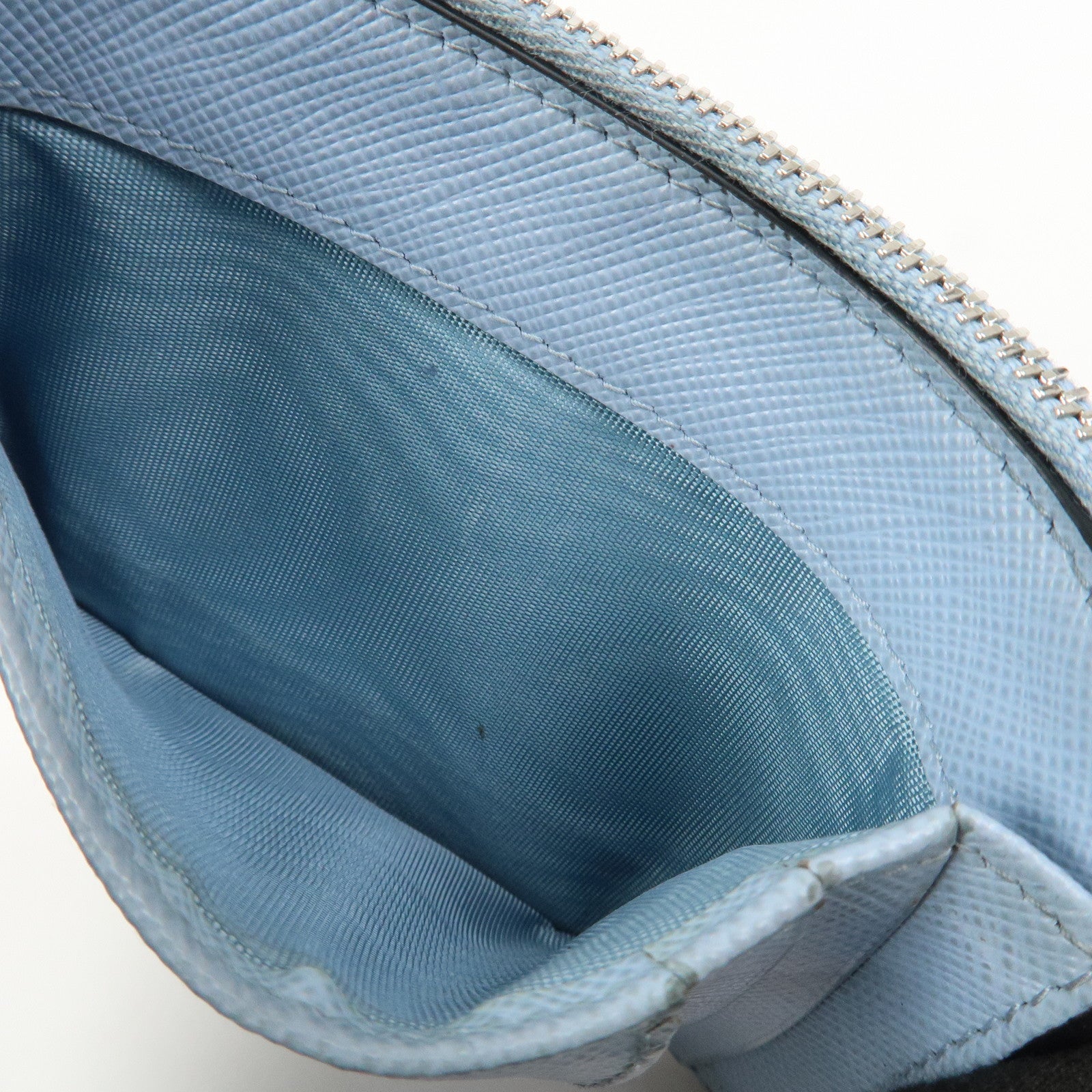 PRADA Triangle Logo Saffiano Leather Card Case Light Blue 2MC084
