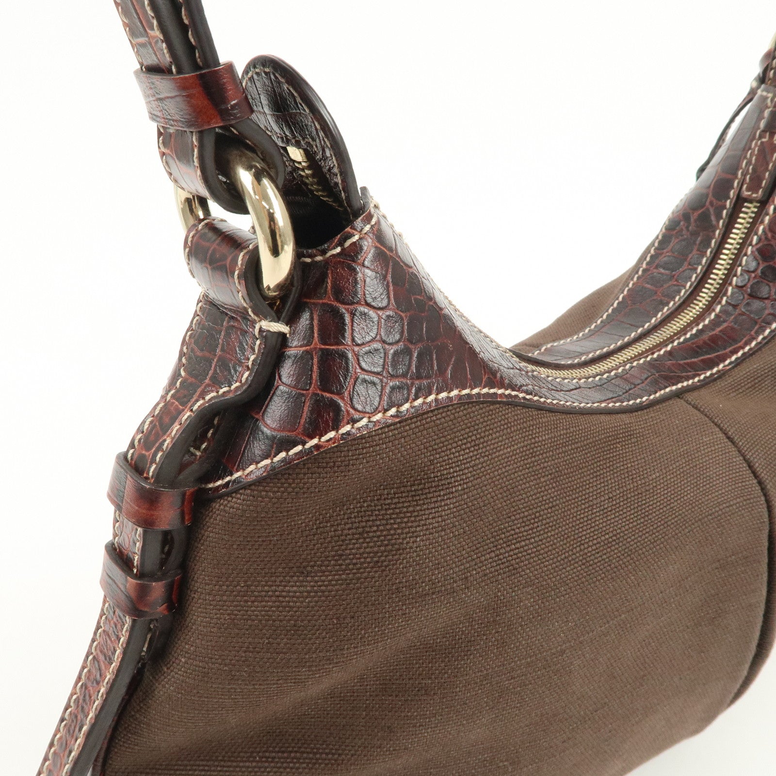 CELINE Canvas Leather Shoulder Bag Hand Bag Brown