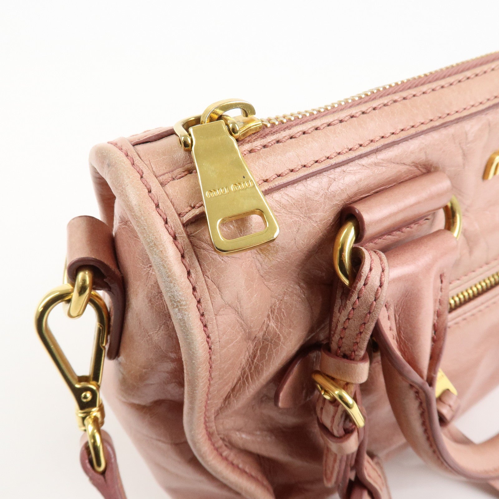 MIU MIU Leather 2Way Bag Shoulder Bag Hand Bag Pink Used