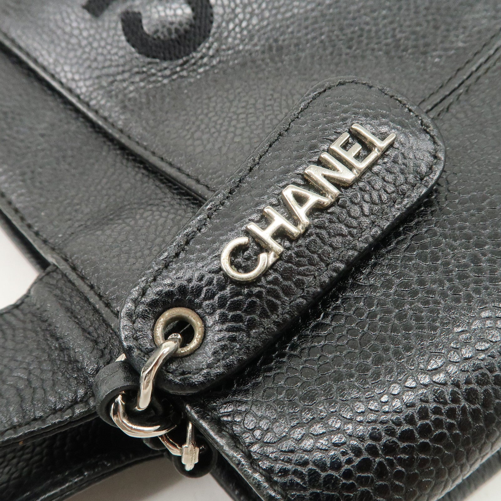 CHANEL Caviarskin Tote Bag Hand Bag Shoulder Bag Black Used