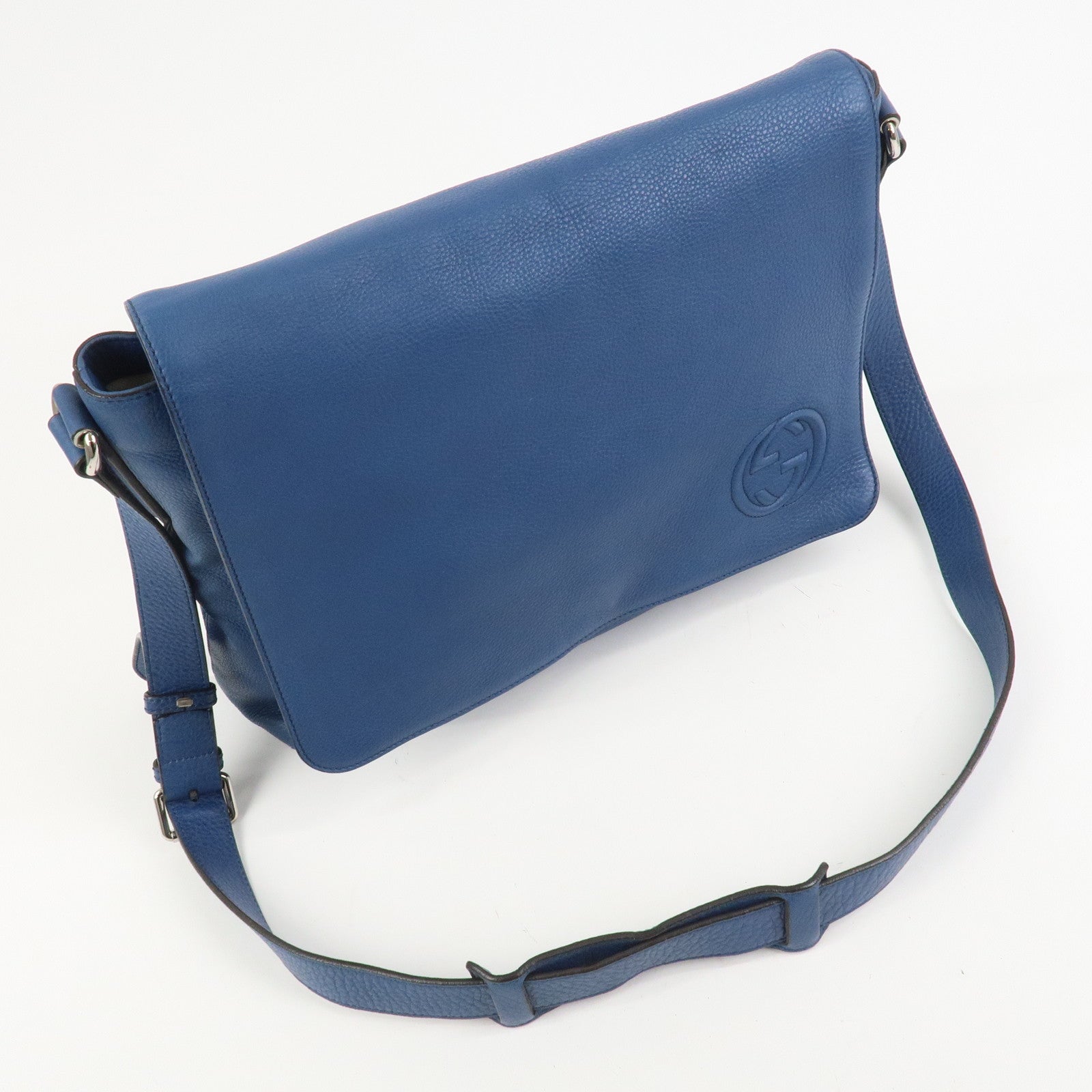 GUCCI Interlocking G Leather Shoulder Bag Crossbody Bag Blue 322056