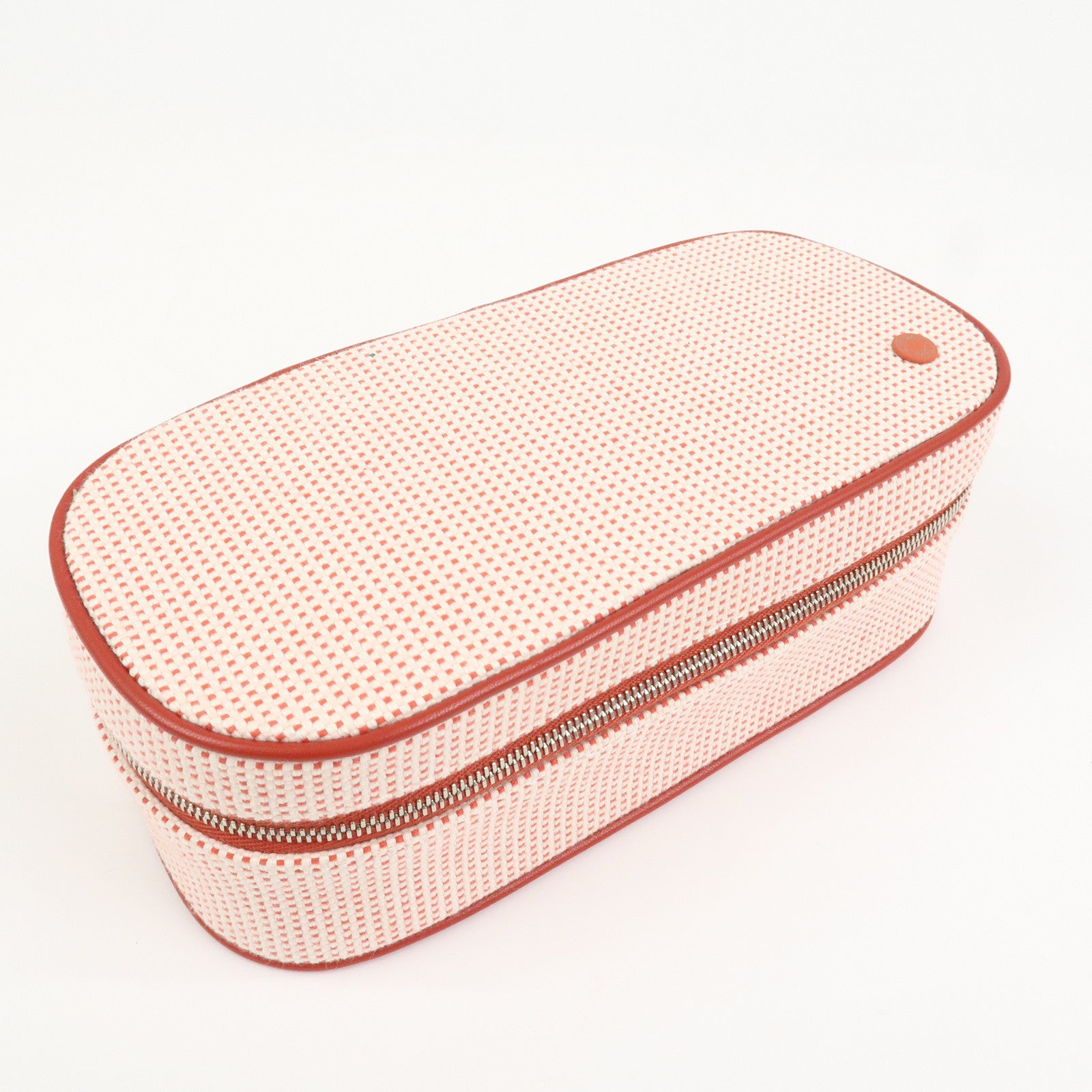 HERMES Escale Cotton100% Leather Pouch Cosmetics Pouch Vermilion