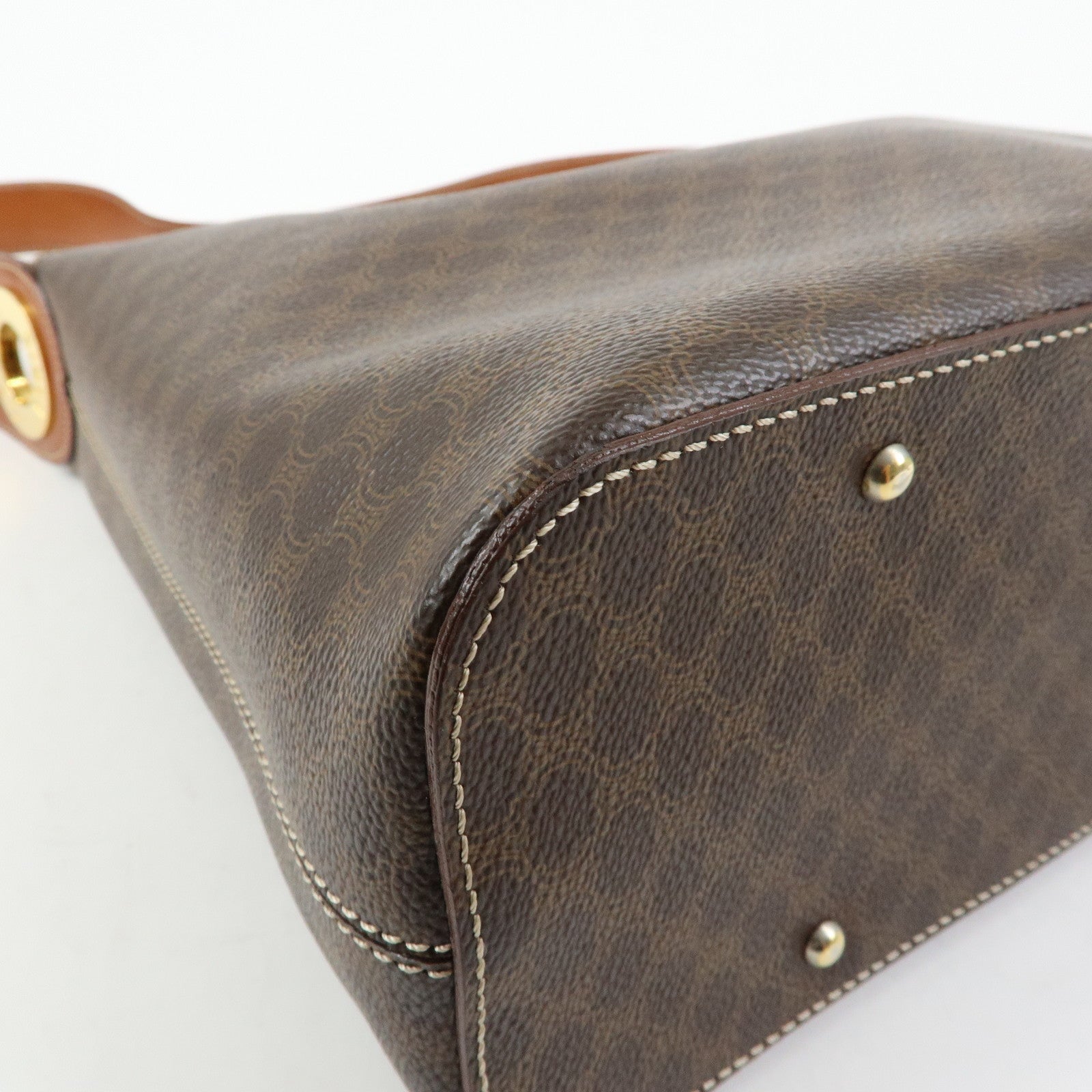 CELINE Macadam PVC Canvas Leather Shoulder Bag Brown