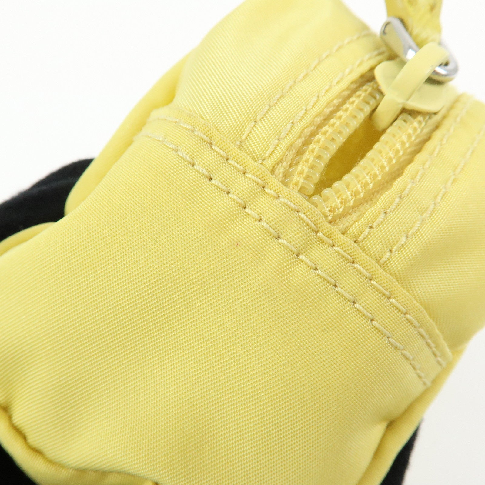 PRADA Triangle Logo Nylon Saffiano Leather Cosmetic Pouch Yellow