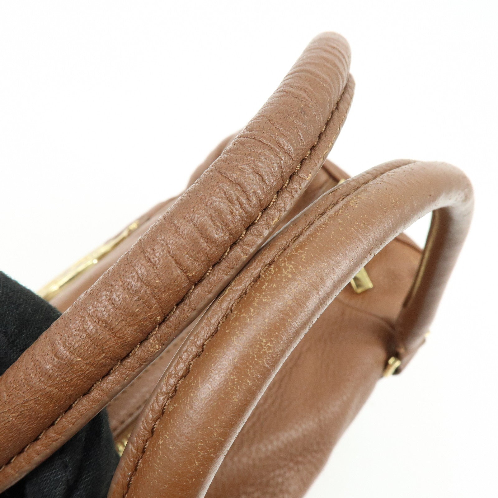 TORY BURCH Double T Leather 2Way Bag Hand Bag Mini Boston Bag Brown