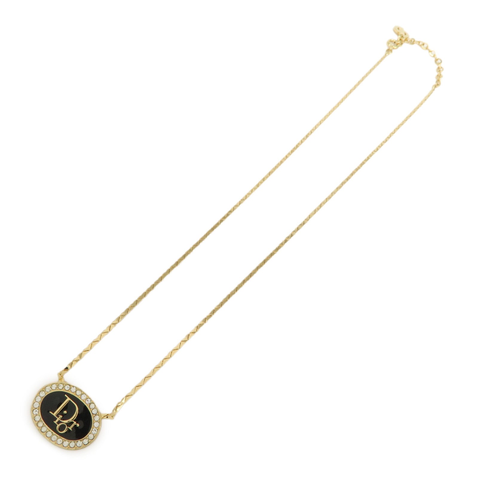 Christian Dior Metal Rhinestone Necklace Choker Gold Black