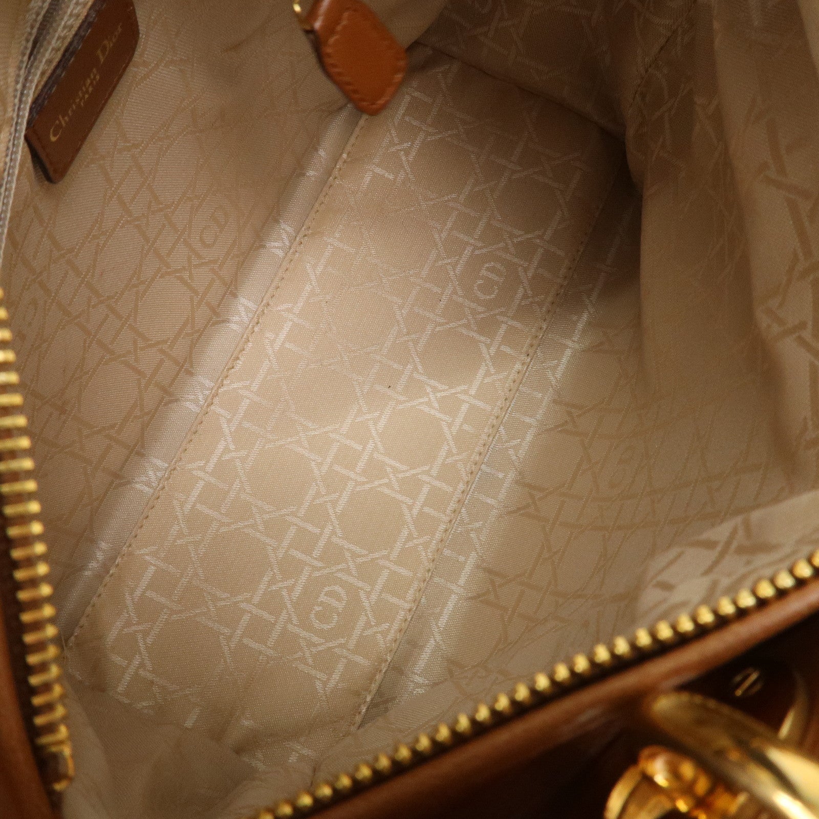 Christian Dior Canage Lady Dior Lamb Skin Hand Bag Tote Bag Brown