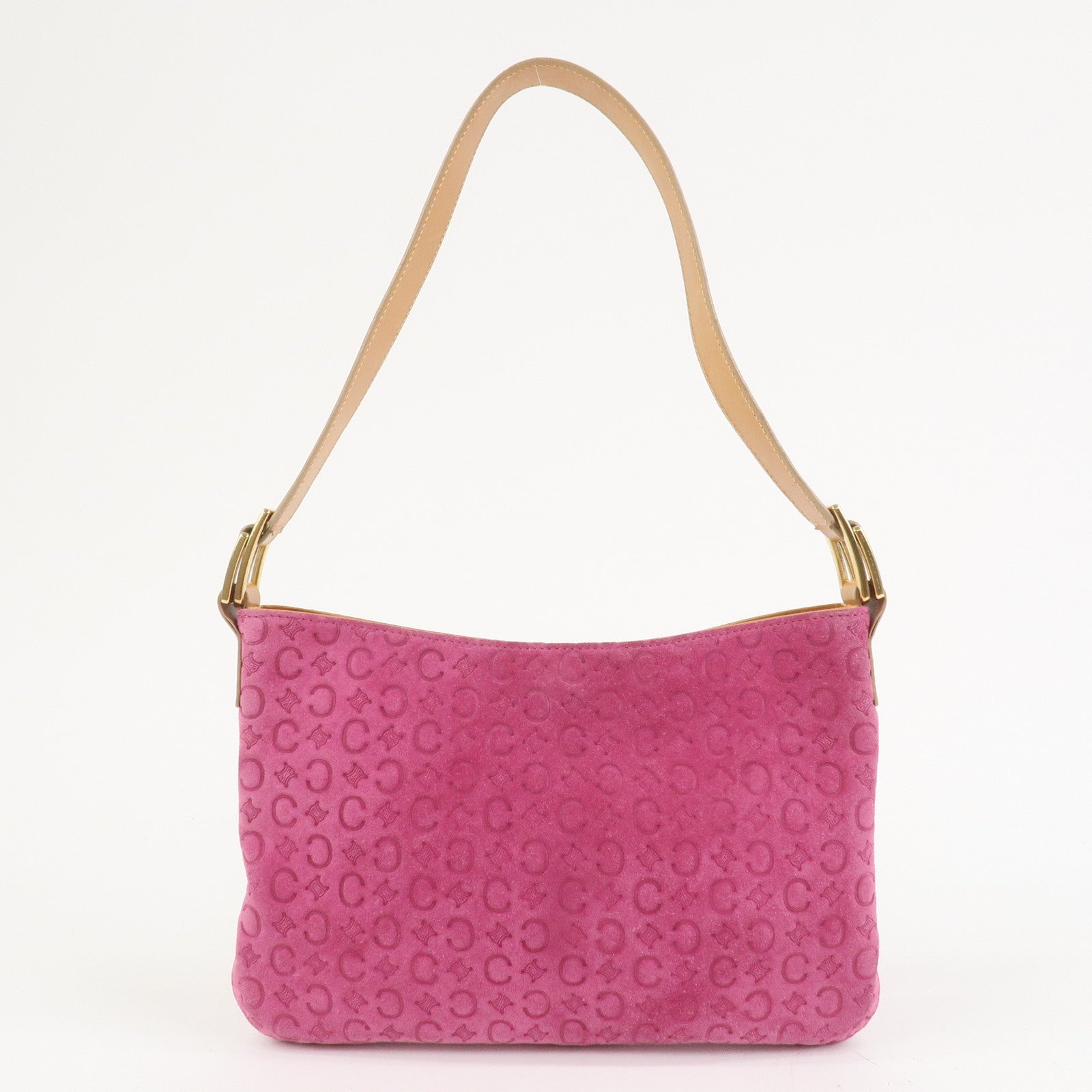 CELINE C Macadam Suede Leather Shoulder Bag Pink Light Brown