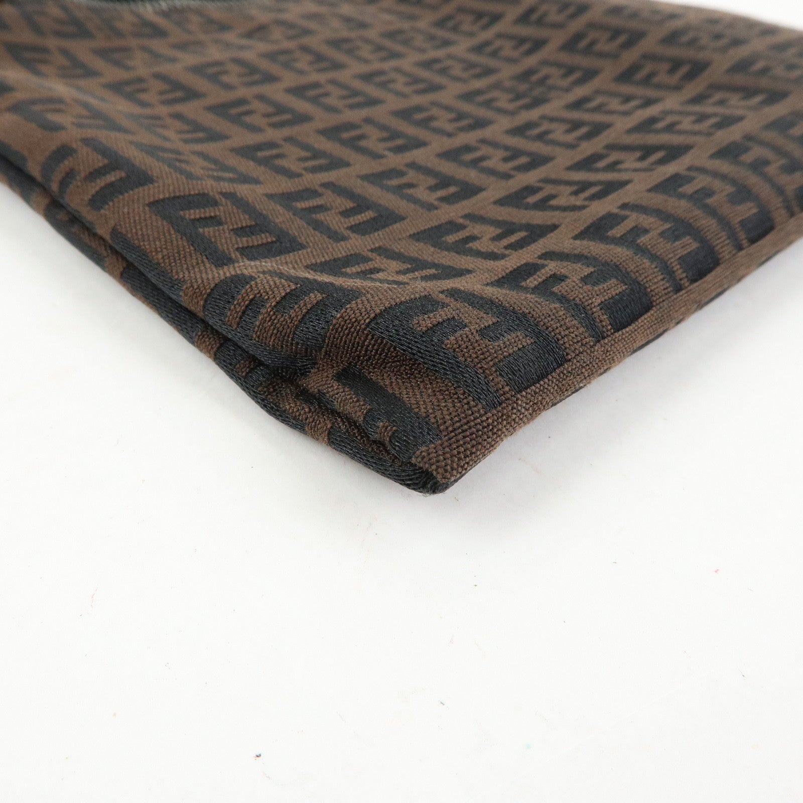 FENDI Zucchino Canvas Leather Pouch Brown 7N0014