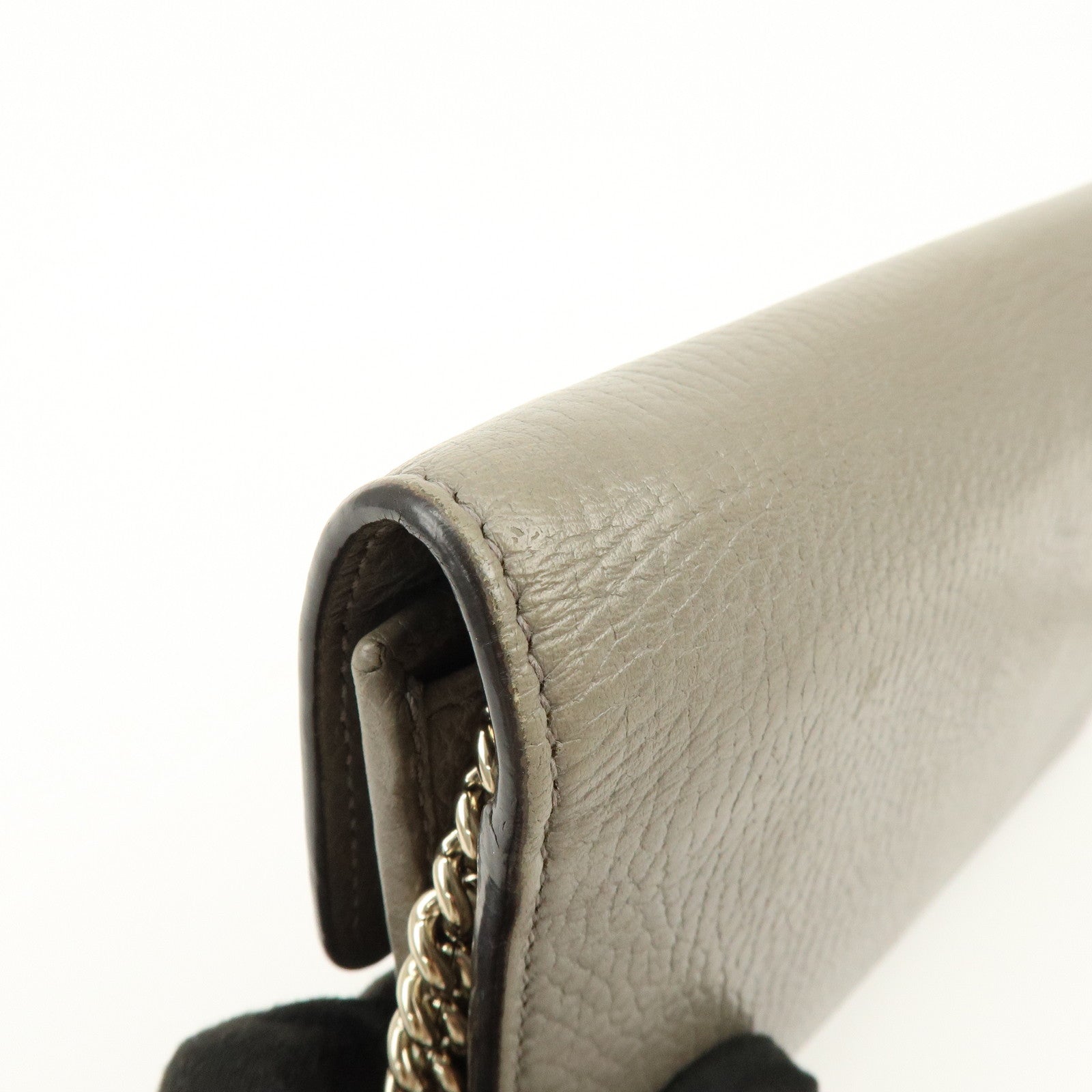 GUCCI Interlocking G Leather Chain Wallet Shoulder Bag Gray 510314