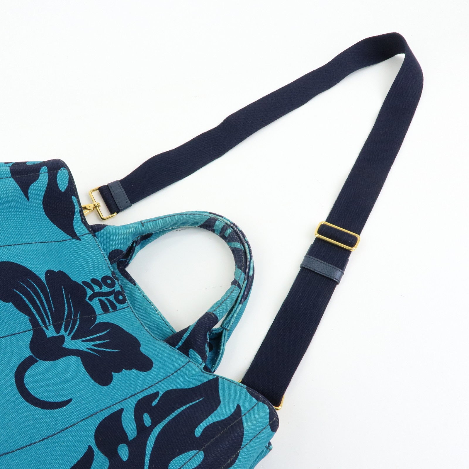 PRADA Triangle Logo Canapa Canvas 2Way Hand Bag Leaves B2642B