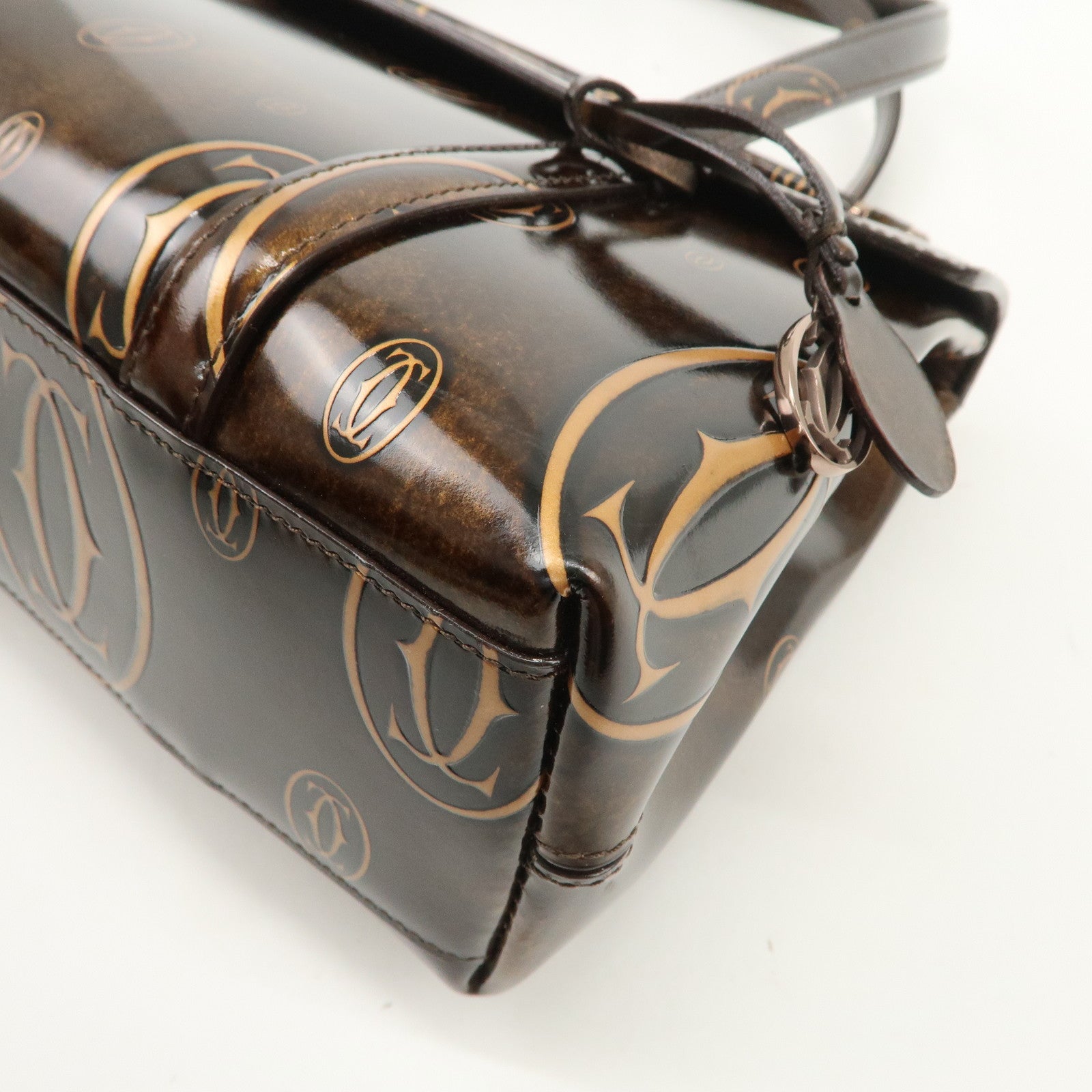 Cartier Happy Birthday 2C Logo Patent Leather Hand Bag Shoulder Bag