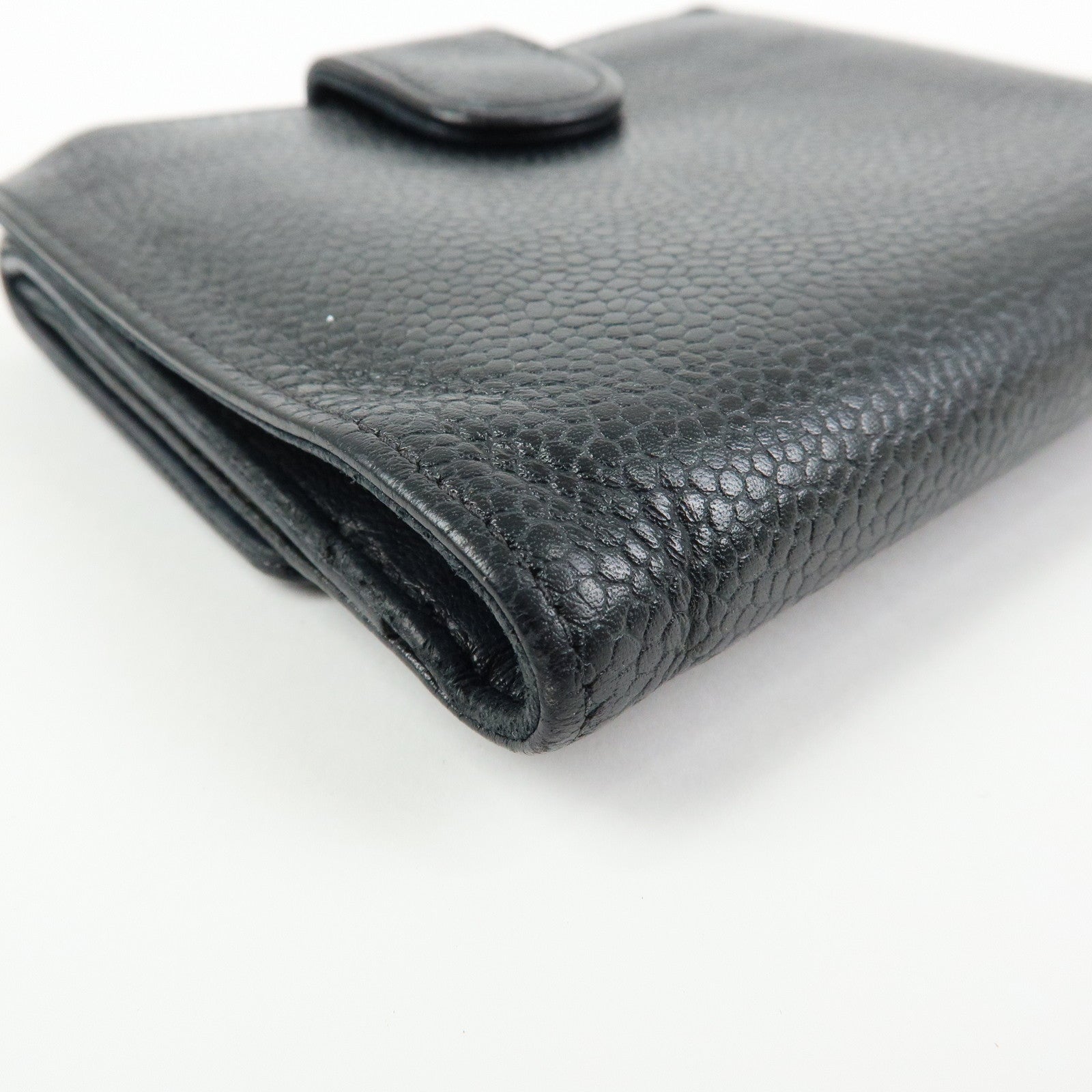 CHANEL COCO Mark Cavairskin Compact Wallet Black