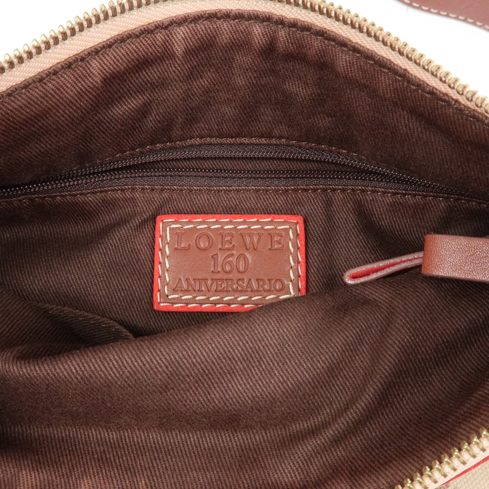 LOEWE Anagram 160th Anniversary Canvas Leather Shoulder Bag Beige