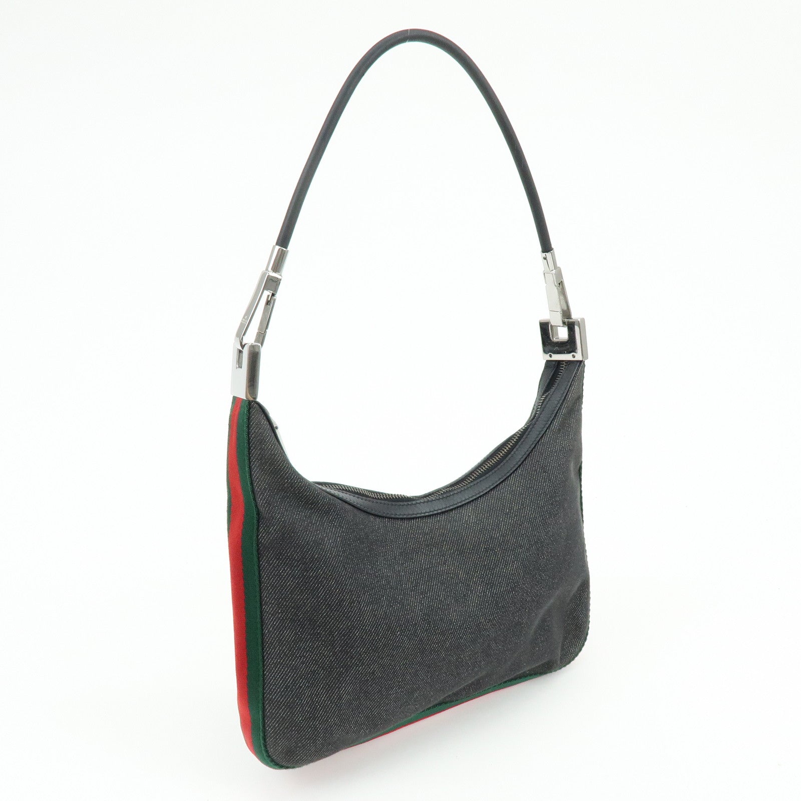 GUCCI Sherry Denim Leather Shoulder Bag Hand Bag Navy 01233