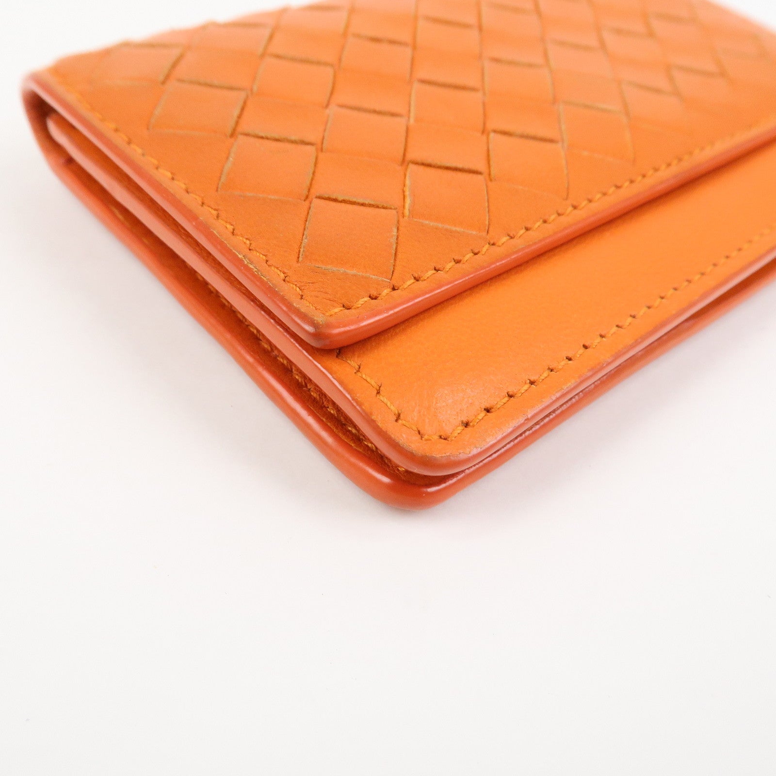 BOTTEGA VENETA Intrecciato Leather Card Case Card Holder Orange